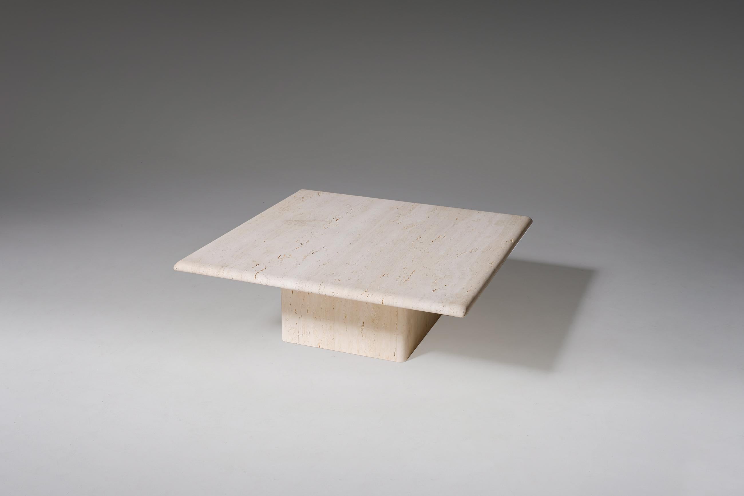 Belgian Square Travertine Coffee Table with Block Base