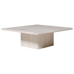 Square Travertine Coffee Table with Block Base