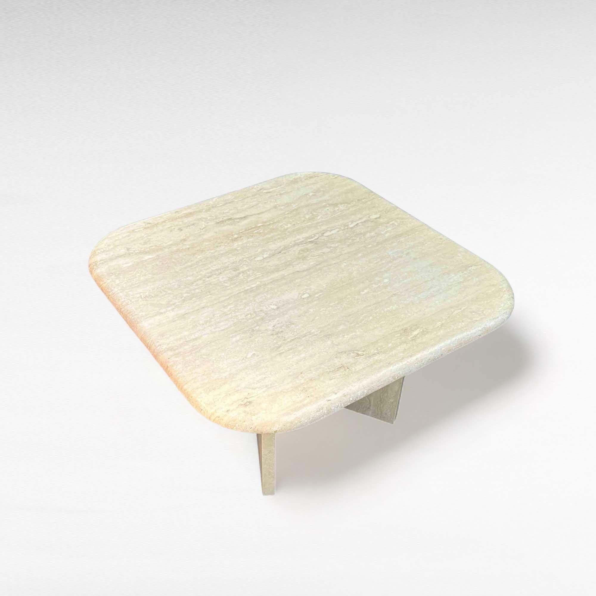 Italian Square Travertine Coffee Table with Rounded Corners, Italy, 1970 For Sale
