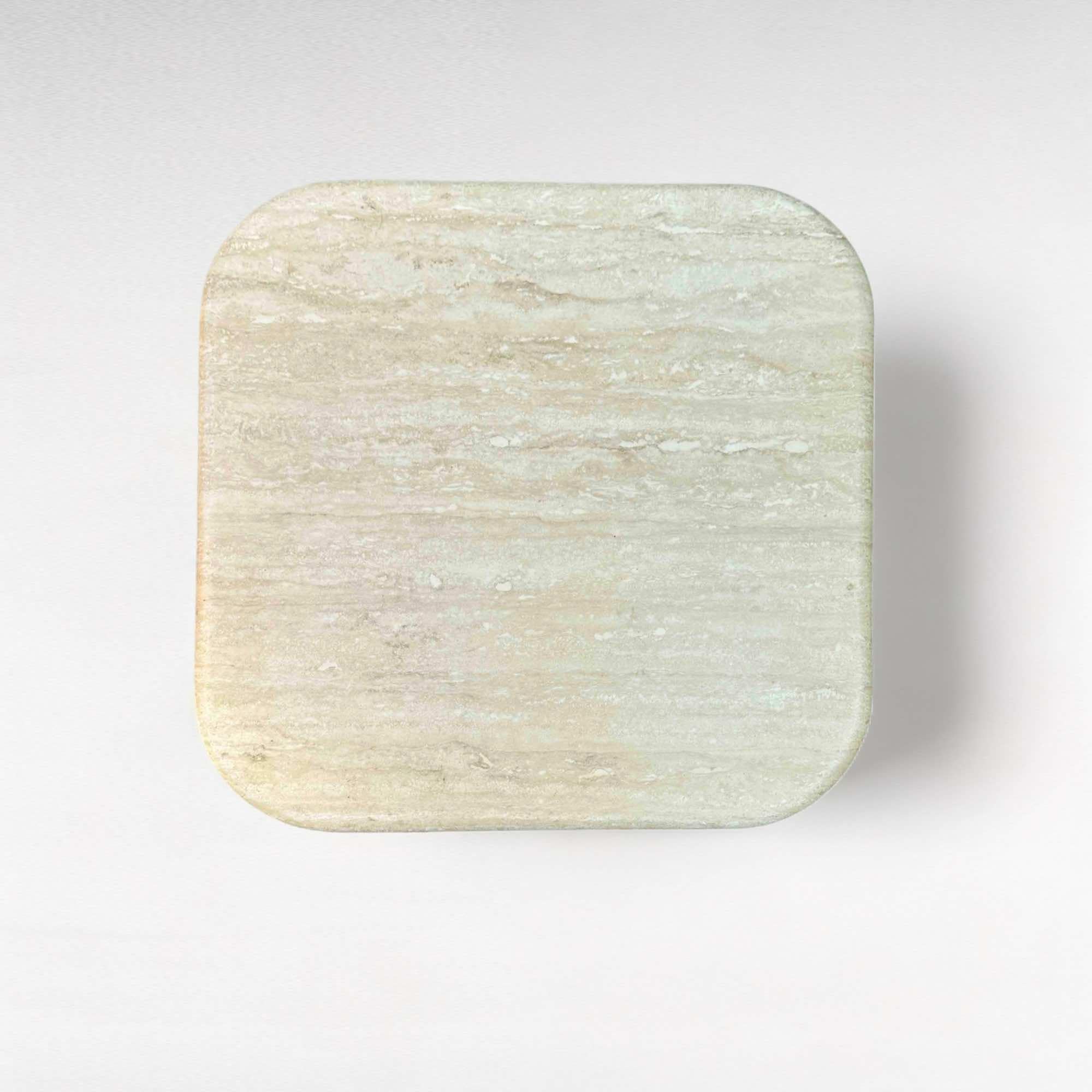 Square Travertine Coffee Table with Rounded Corners, Italy, 1970 In Good Condition For Sale In Hemiksem, VAN