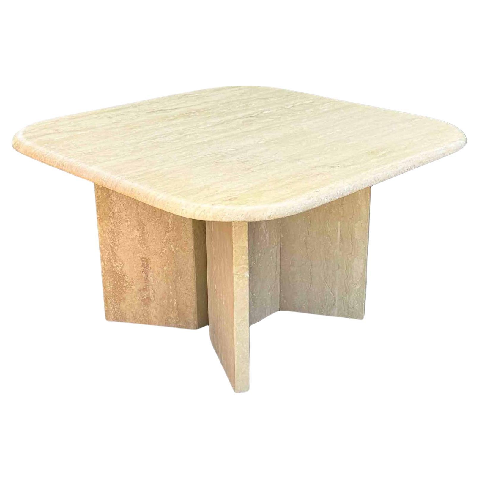 Square Travertine Coffee Table with Rounded Corners, Italy, 1970 For Sale