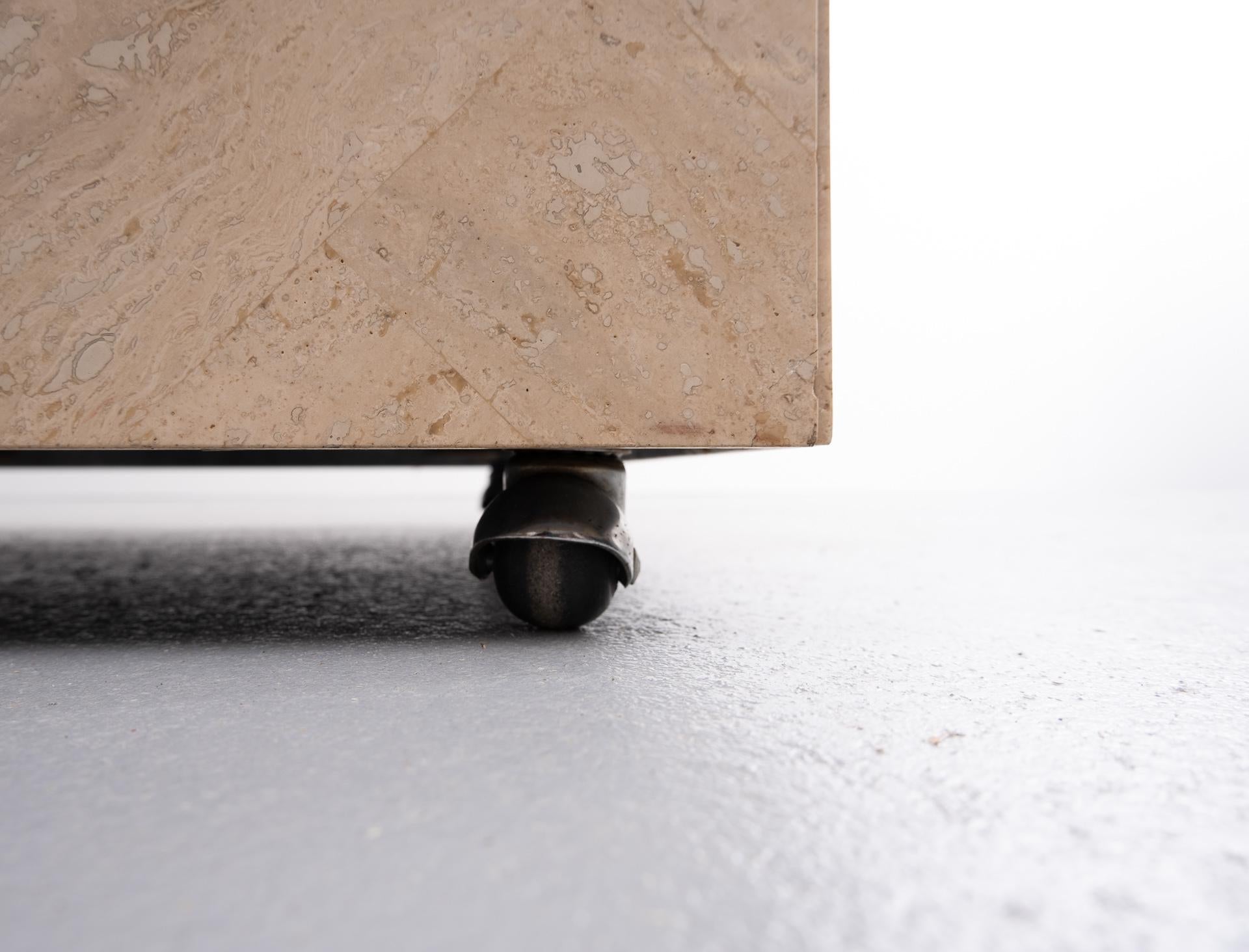 Square Travertine Cube on Wheels For Sale 4