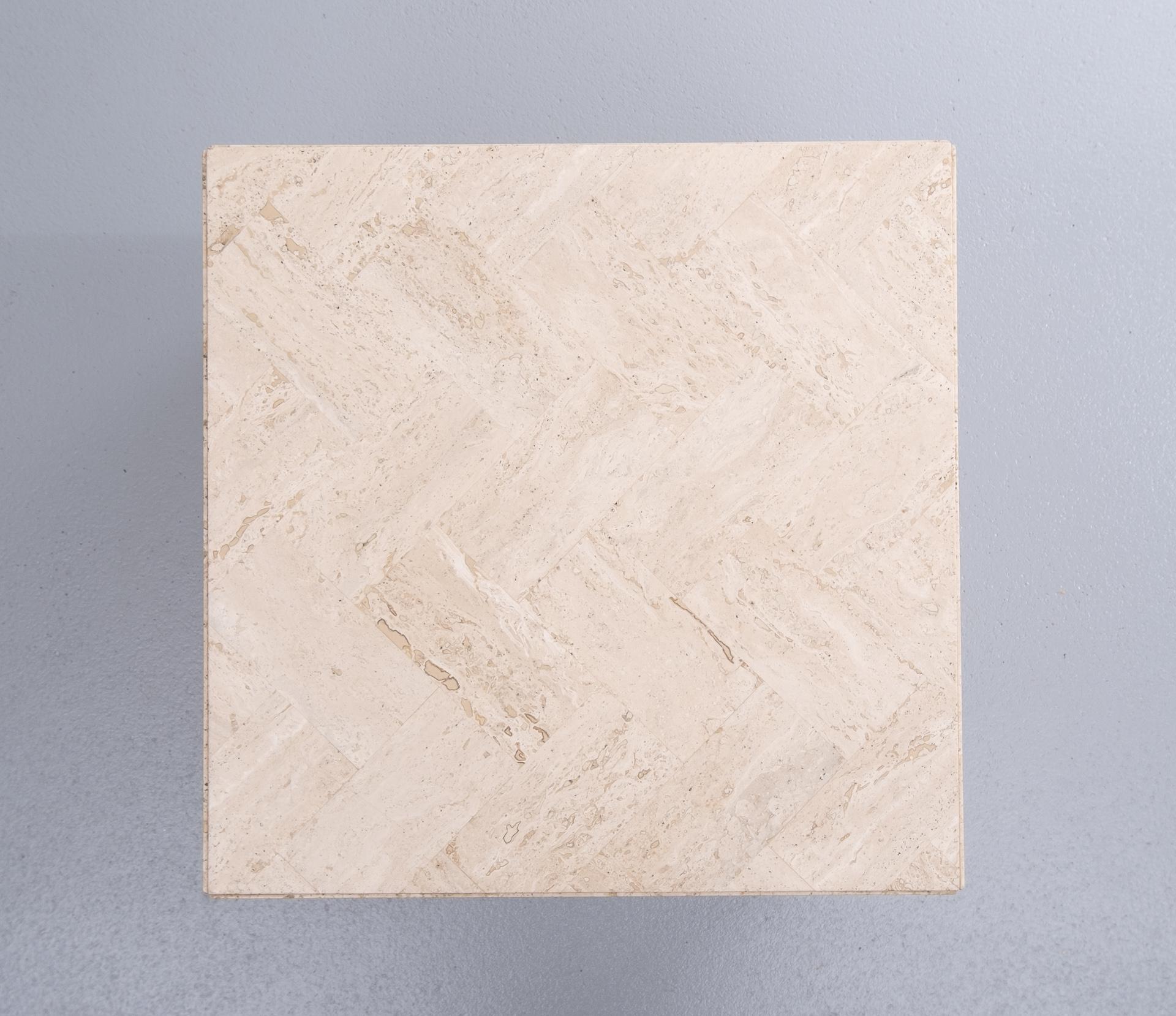 Square Travertine Cube on Wheels For Sale 5