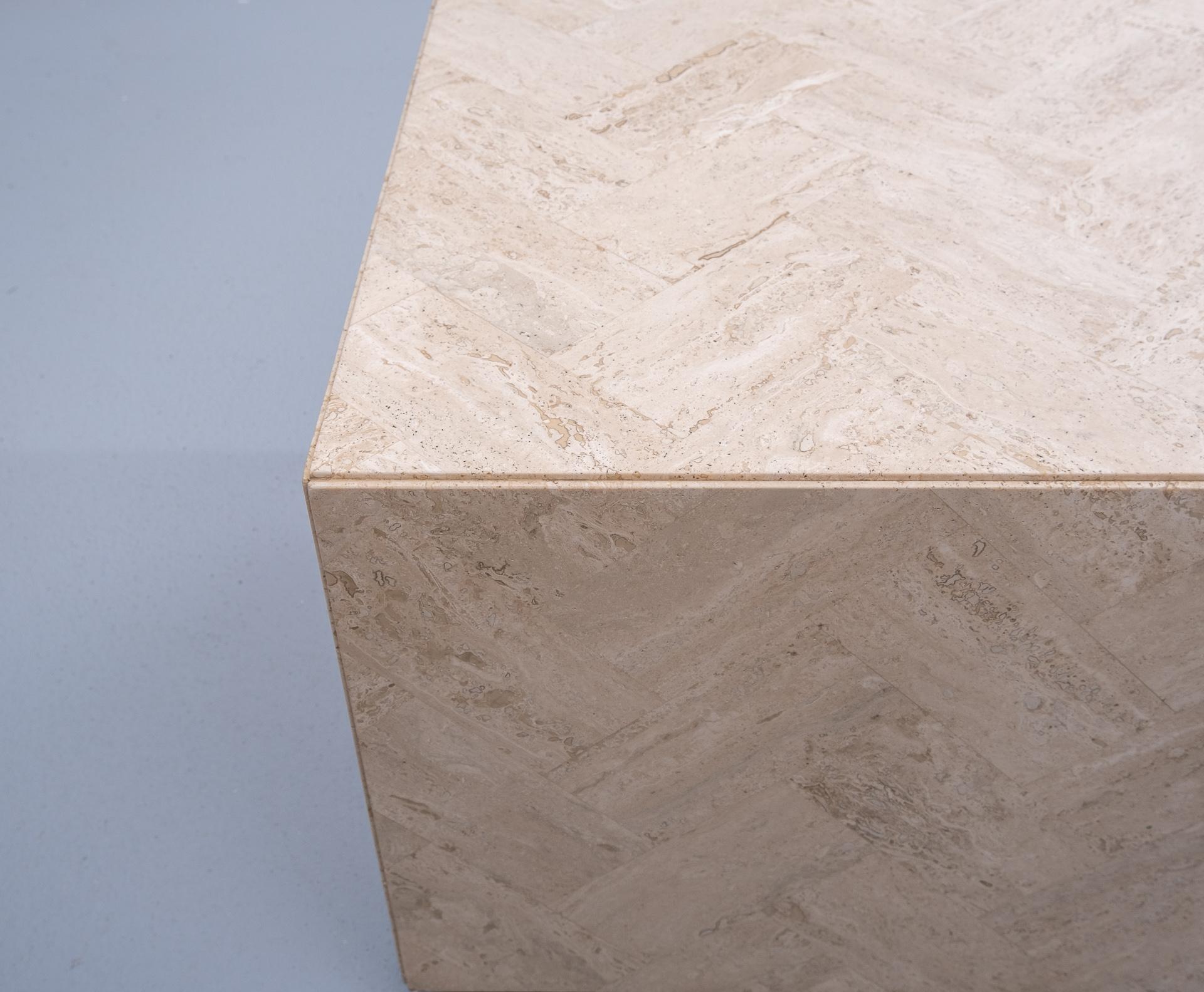 Modern Square Travertine Cube on Wheels For Sale