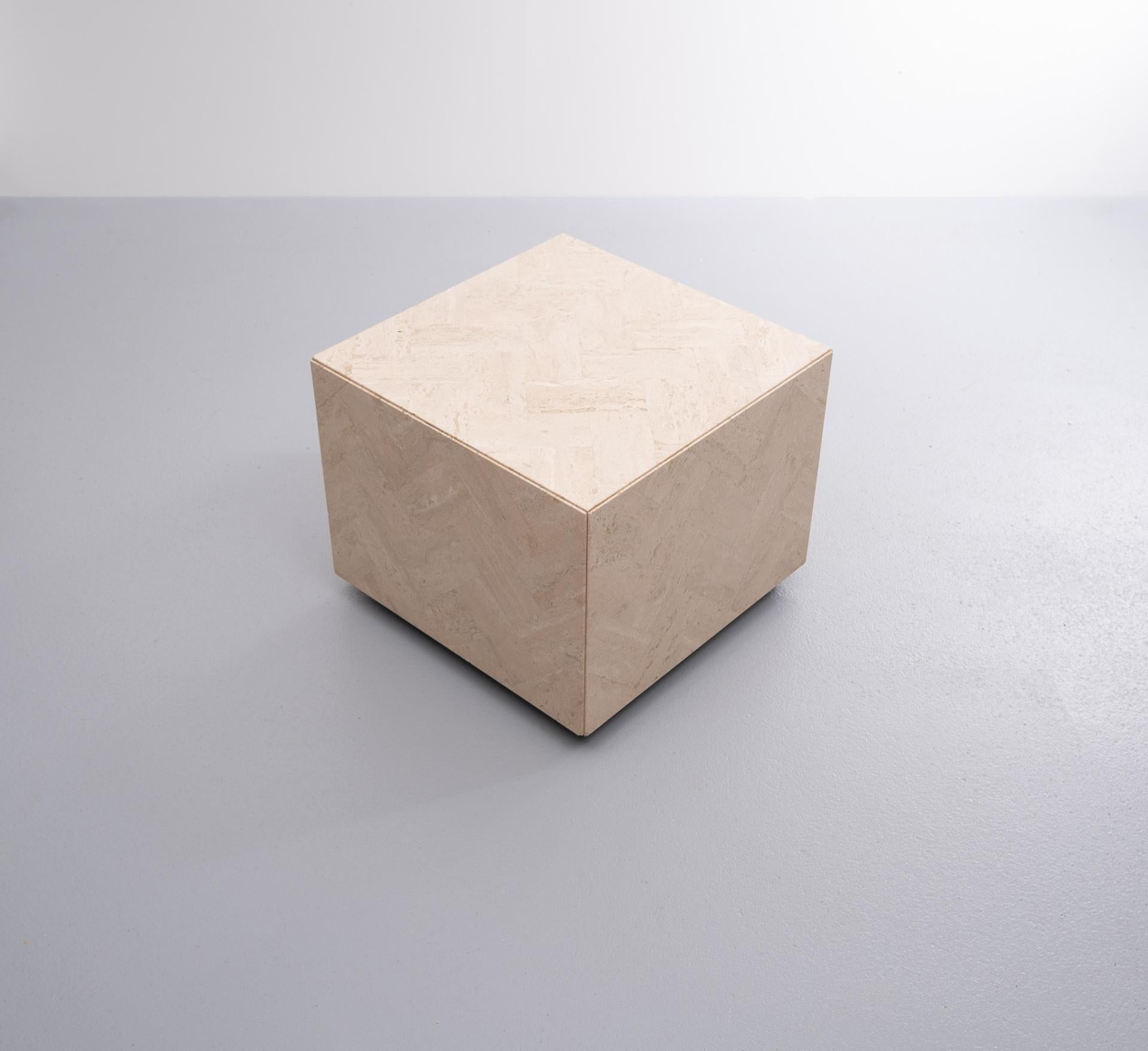 Late 20th Century Square Travertine Cube on Wheels For Sale