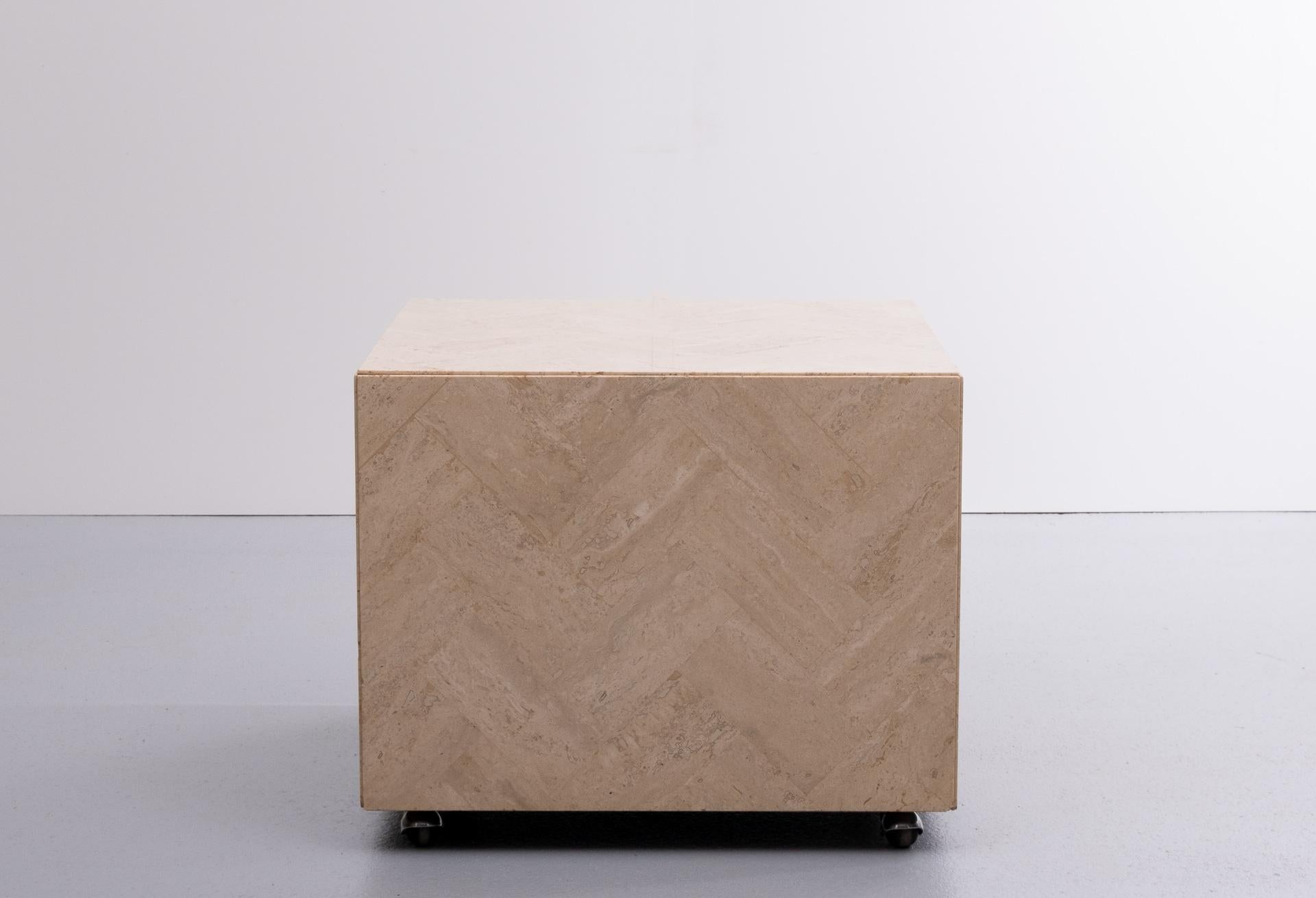 Square Travertine Cube on Wheels For Sale 1