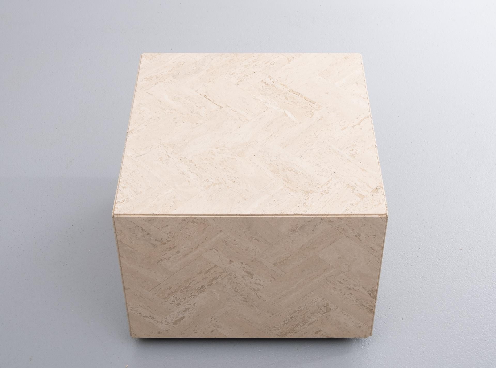 Square Travertine Cube on Wheels For Sale 2
