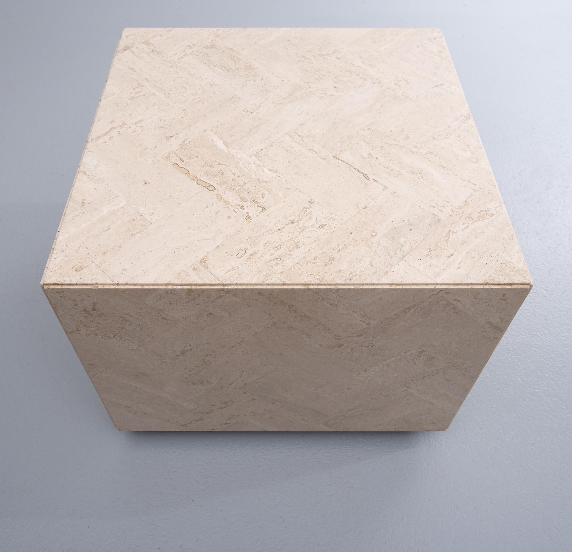 Square Travertine Cube on Wheels For Sale 3