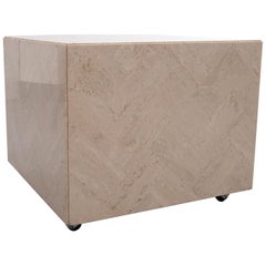 Vintage Square Travertine Cube on Wheels