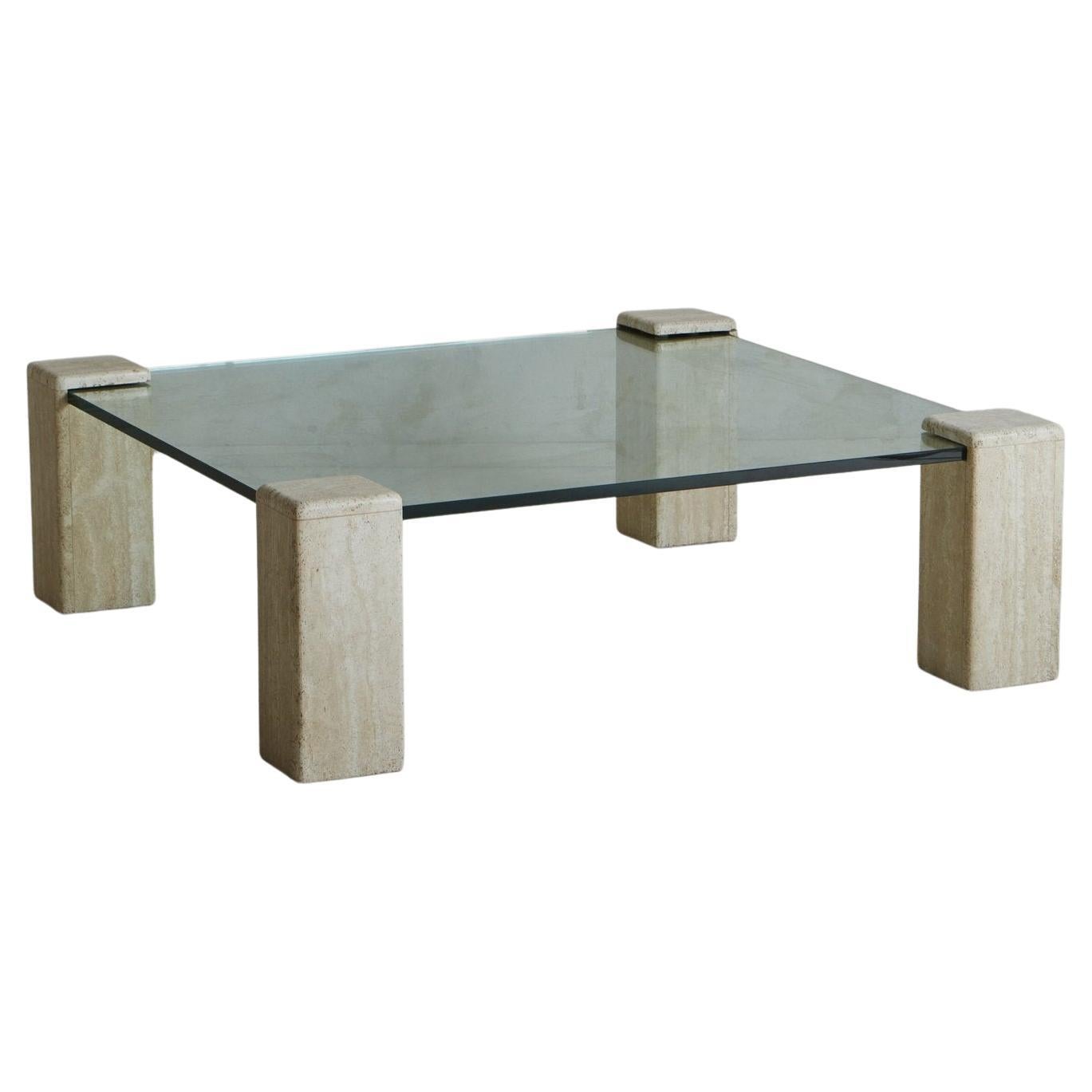 Square Travertine + Glass Coffee Table, Germany 1970s