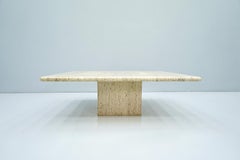 Low Square Travertine Coffee Table, Italy, 1970s