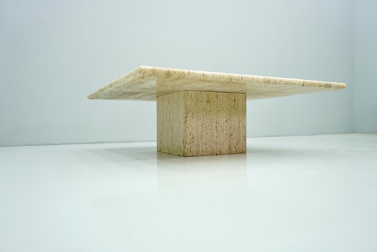 Mid-Century Modern Low Square Travertine Coffee Table, Italy, 1970s
