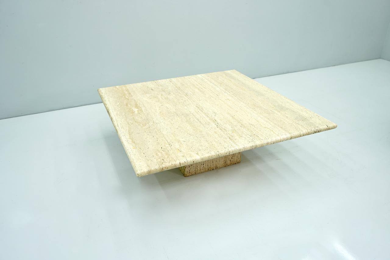 Italian Low Square Travertine Coffee Table, Italy, 1970s