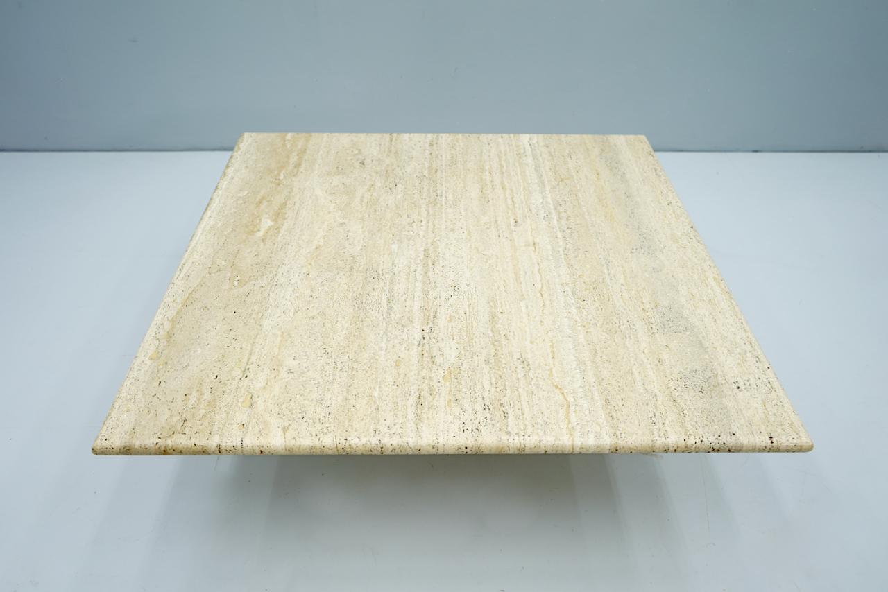 Late 20th Century Low Square Travertine Coffee Table, Italy, 1970s