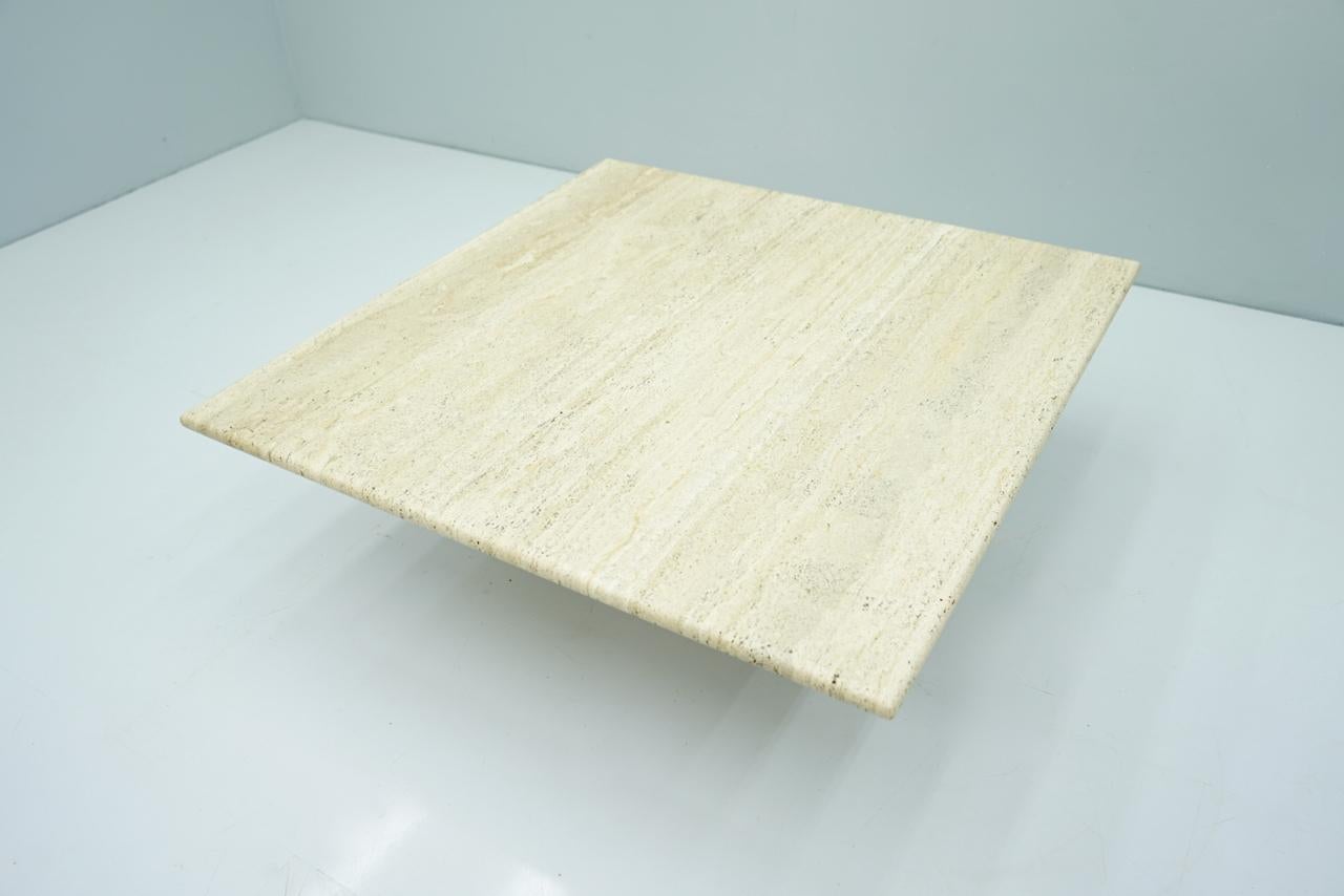 Low Square Travertine Coffee Table, Italy, 1970s 1