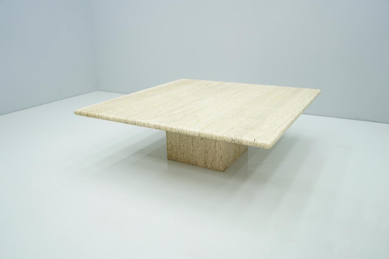 Low Square Travertine Coffee Table, Italy, 1970s 2