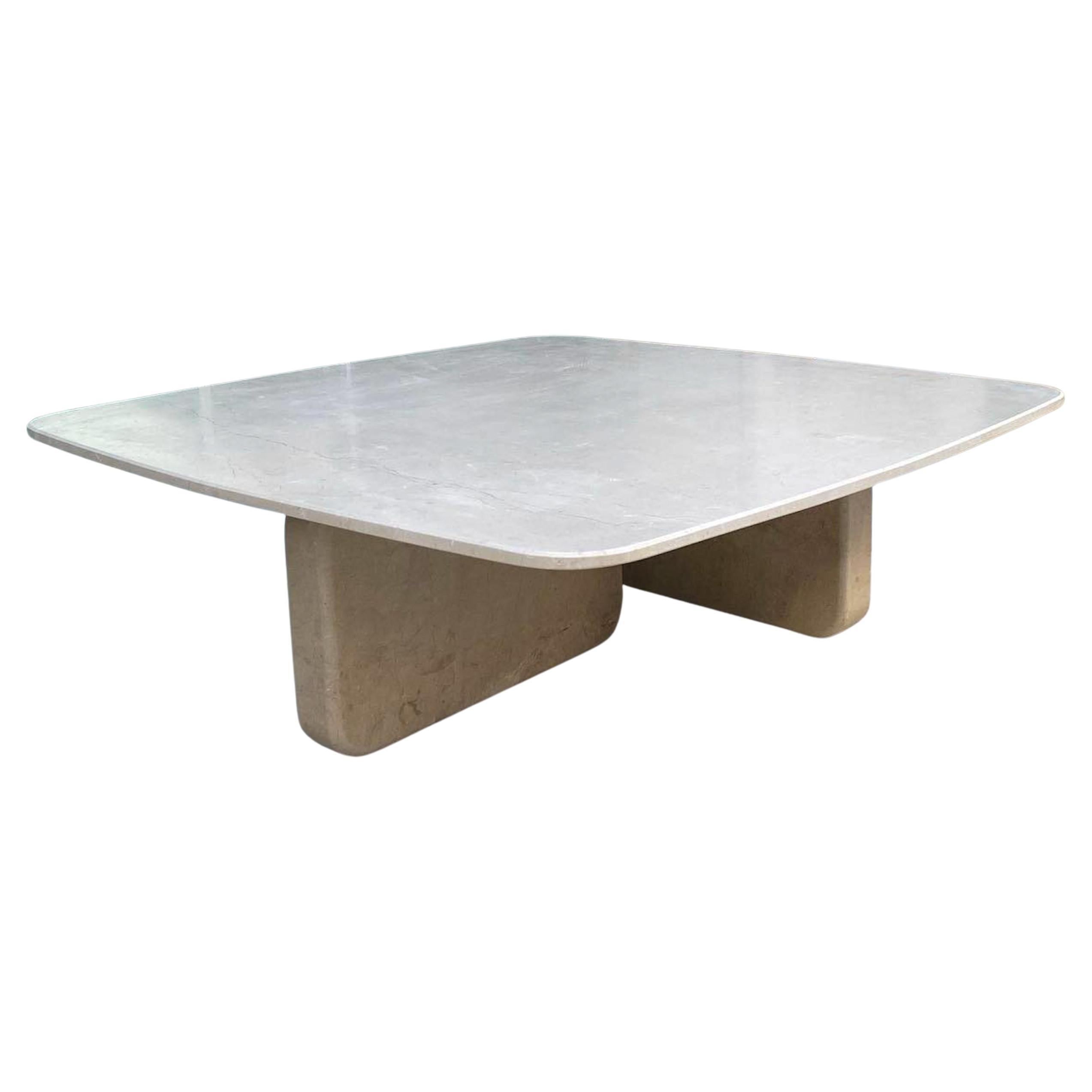 Mesa de centro cuadrada de piedra natural travertino - Mesa de centro grande de mármol a medida