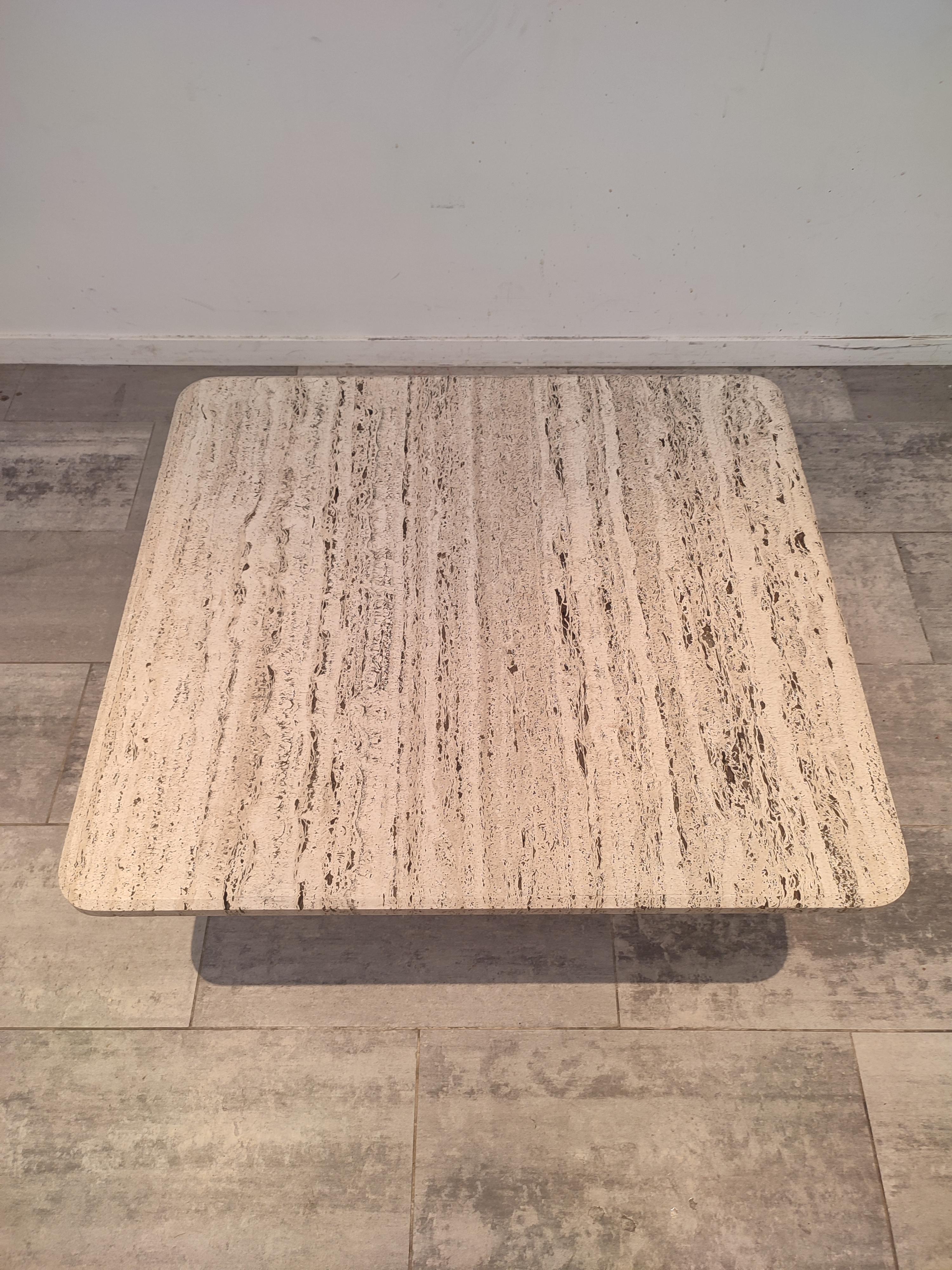 Square Travertine rough coffee table from France.