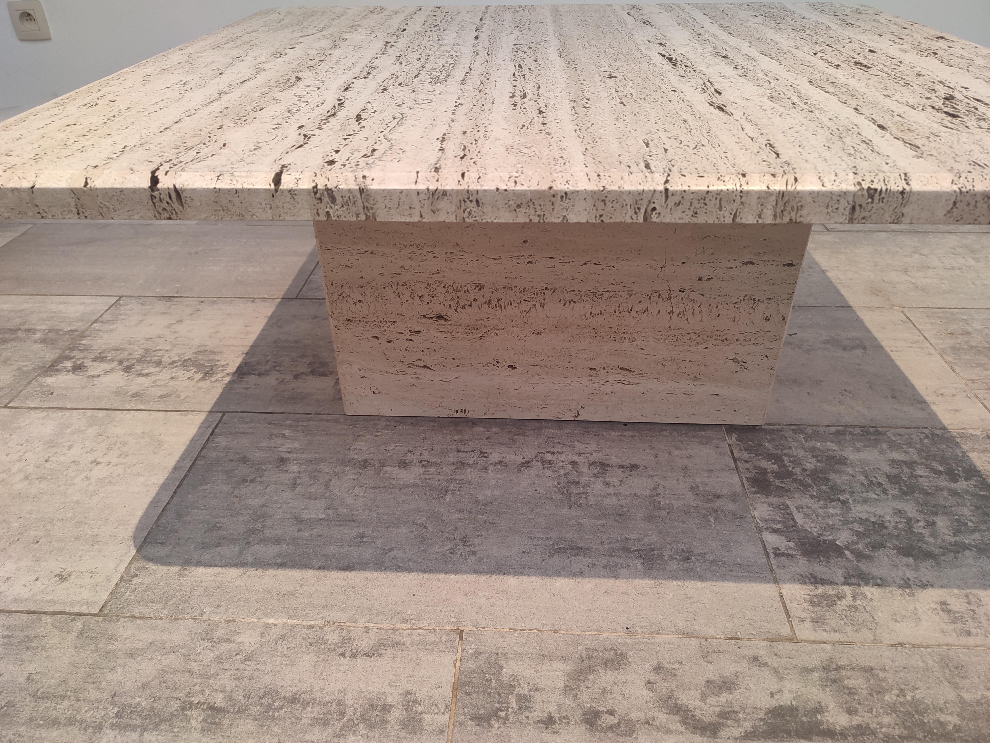 Late 20th Century Square Travertine Rough Coffee Table from France For Sale