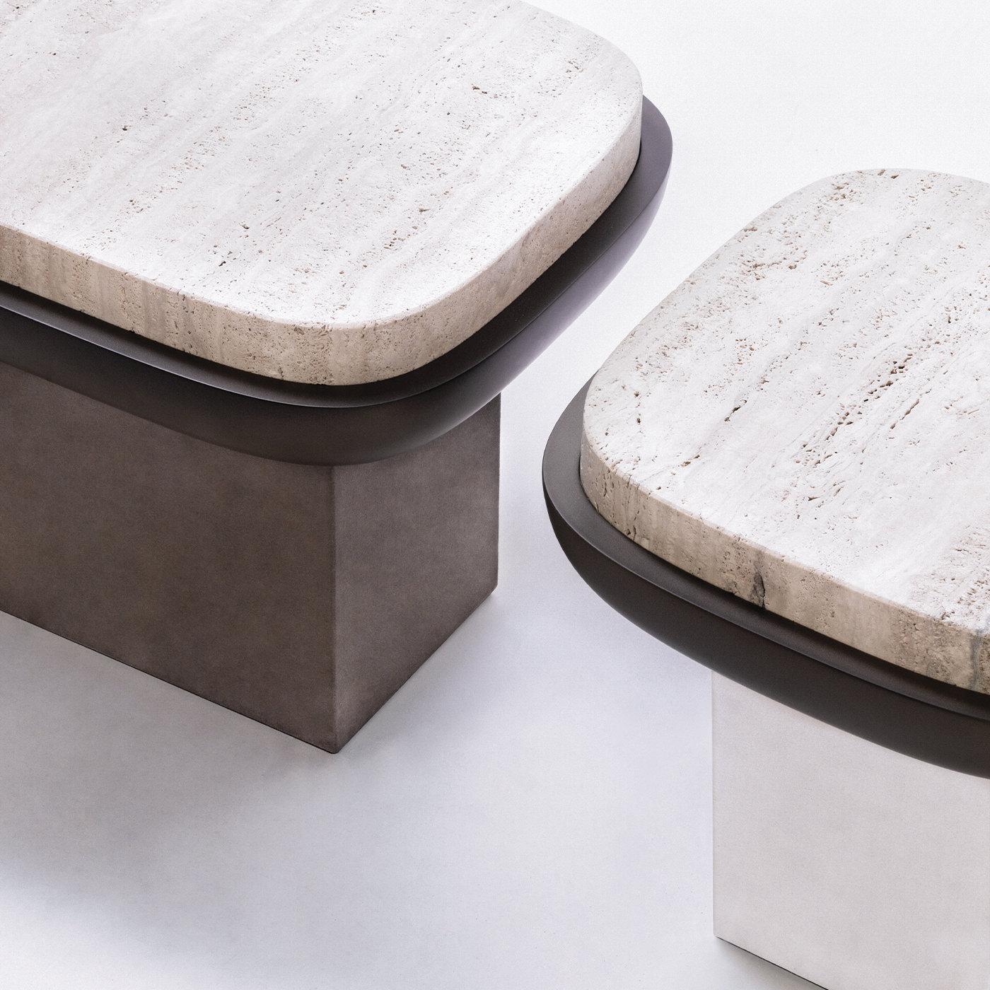 Modern Square Travertine Side Table, Olympia by Stephane Parmentier for Giobagnara For Sale