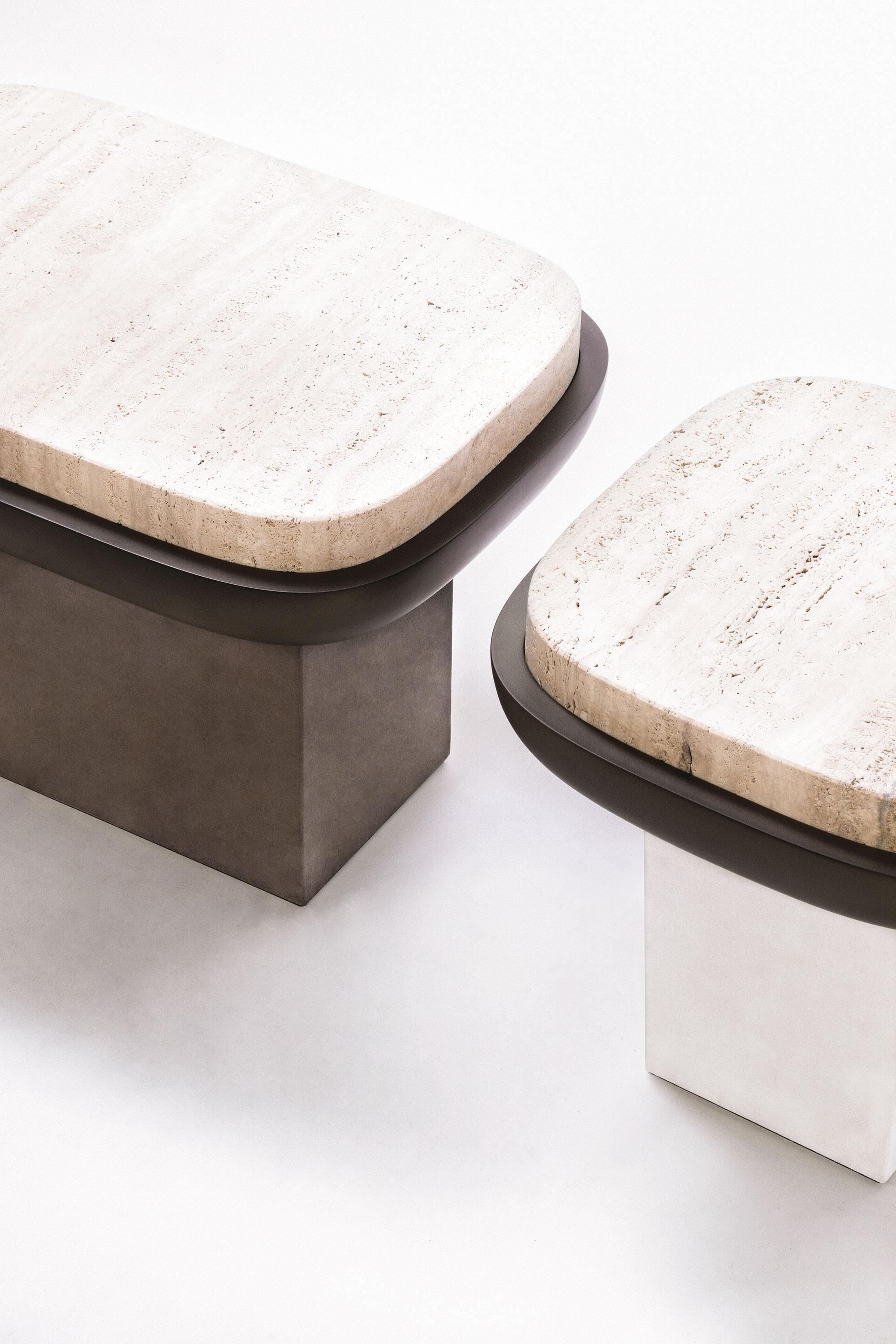 Italian Square Travertine Side Table, Olympia by Stephane Parmentier for Giobagnara For Sale