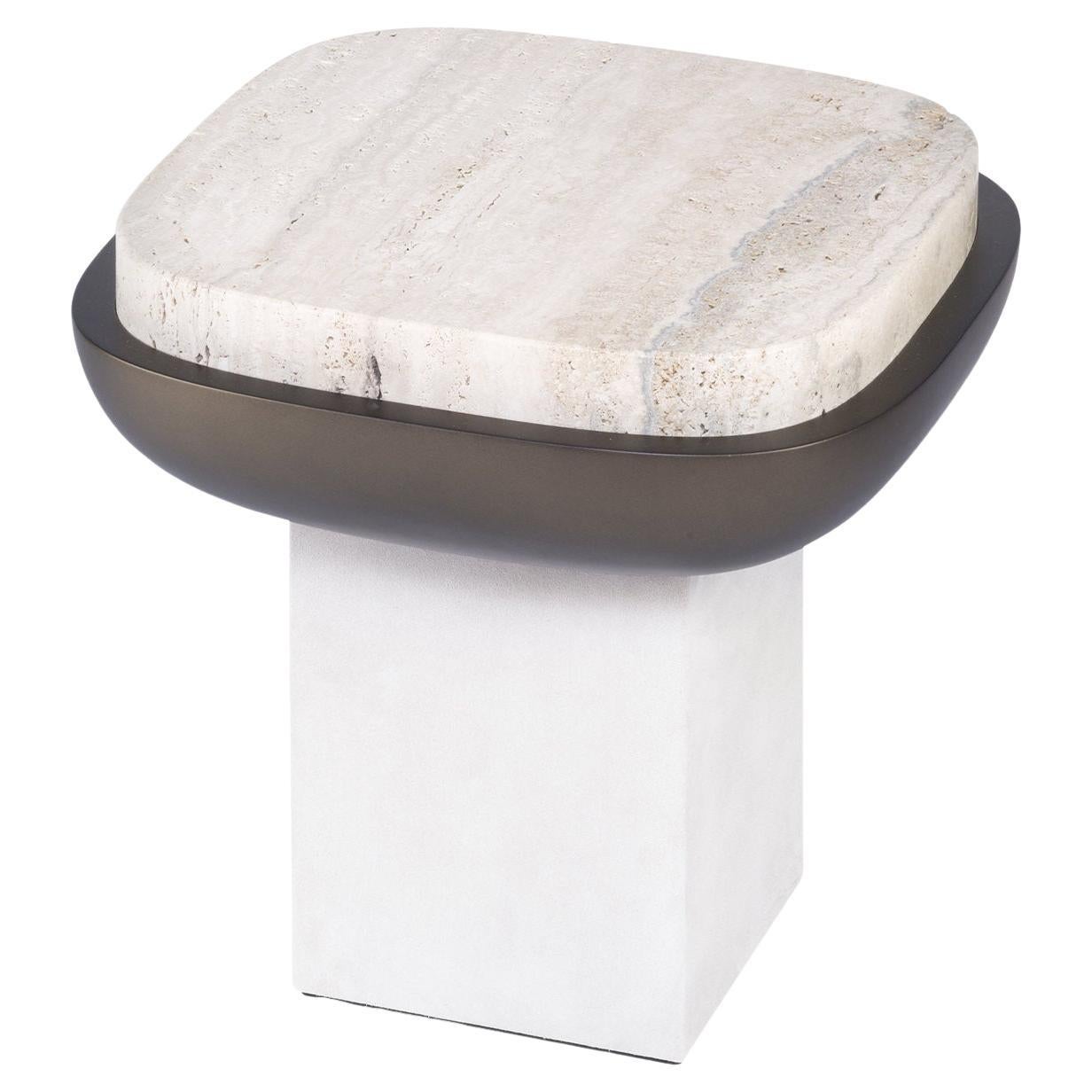 Square Travertine Side Table, Olympia by Stephane Parmentier for Giobagnara For Sale