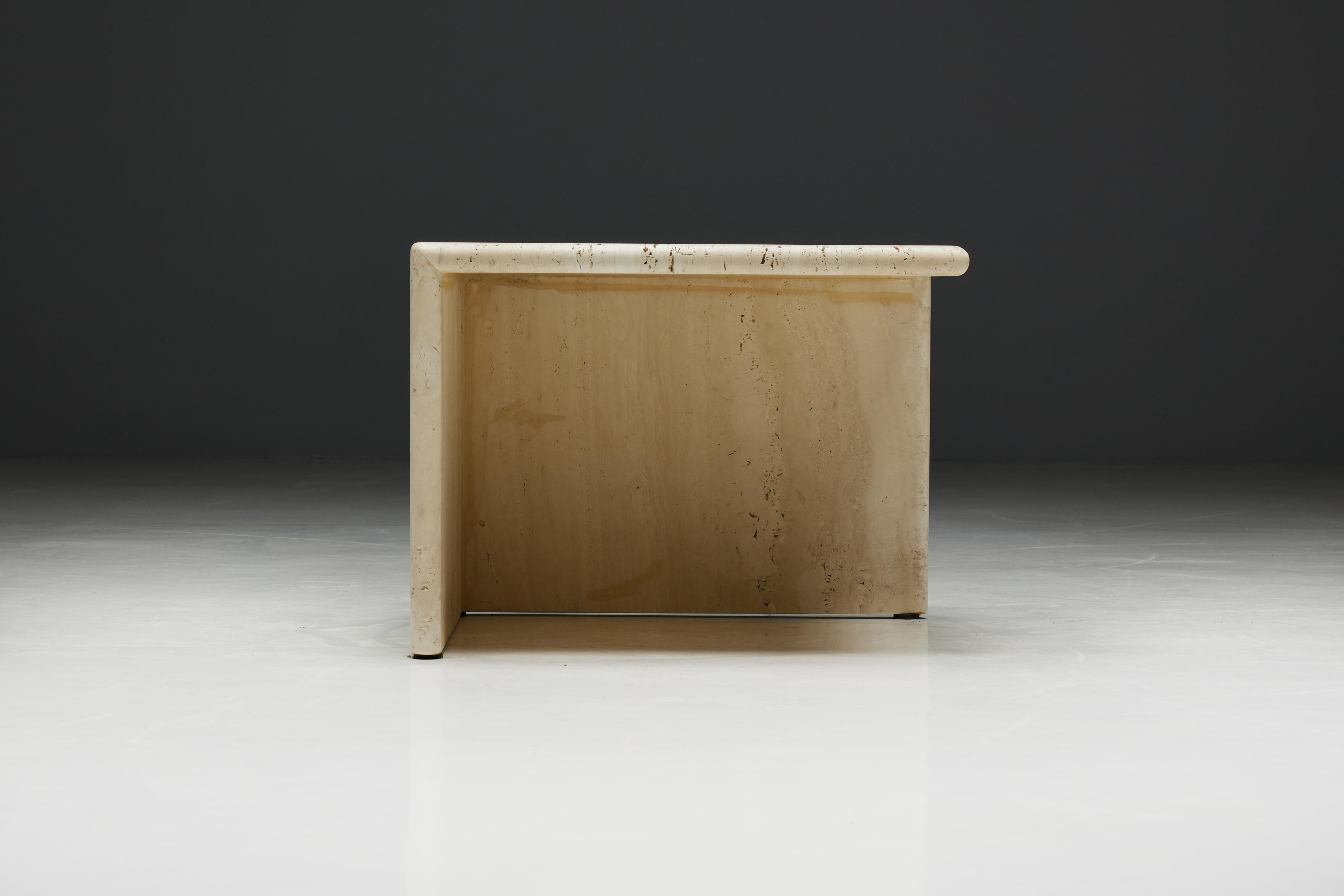 Square Travertine Side Tables, Italy, 1970s 6