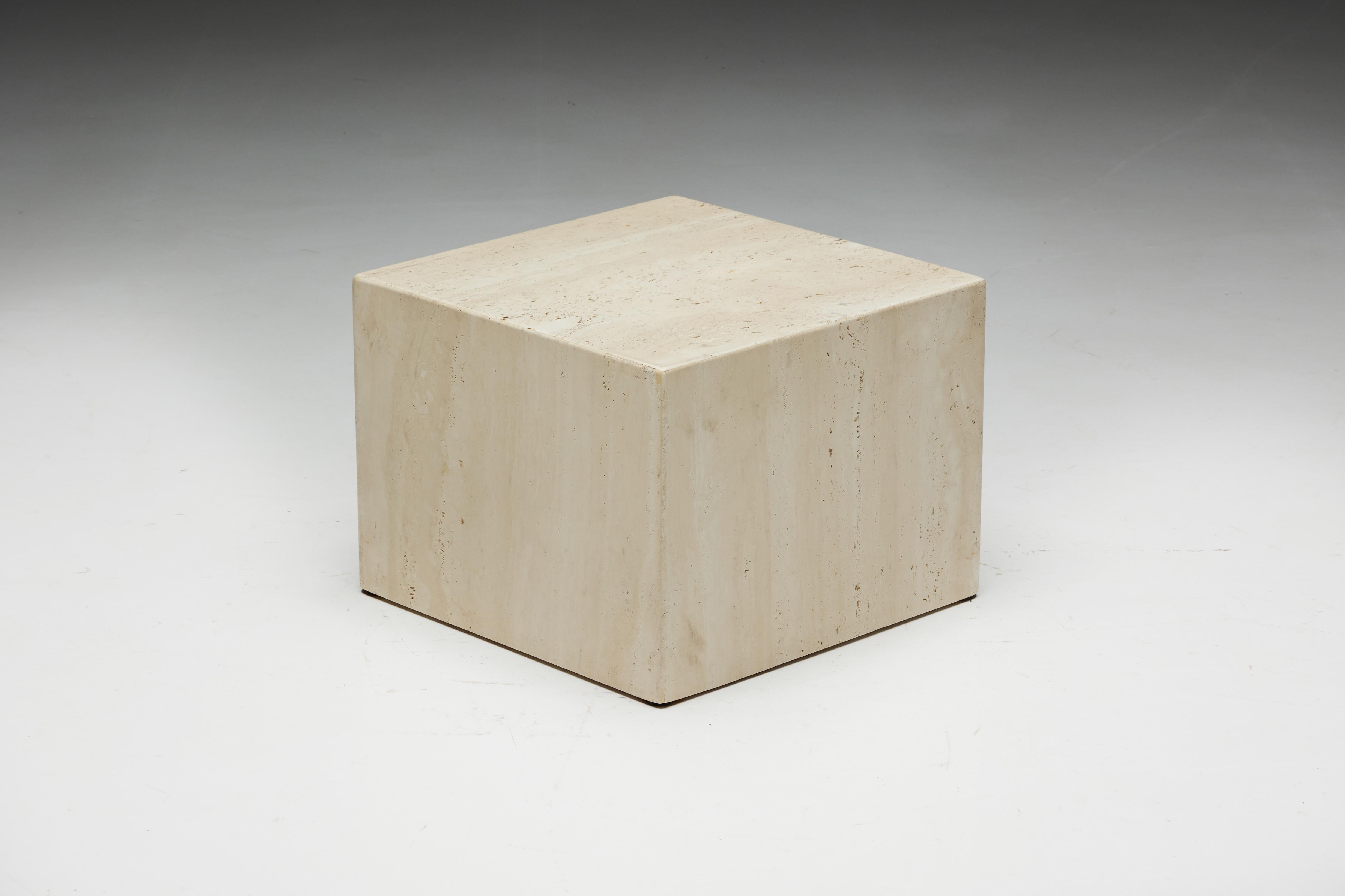 Square Travertine Side Tables, Italy, 1970s 7