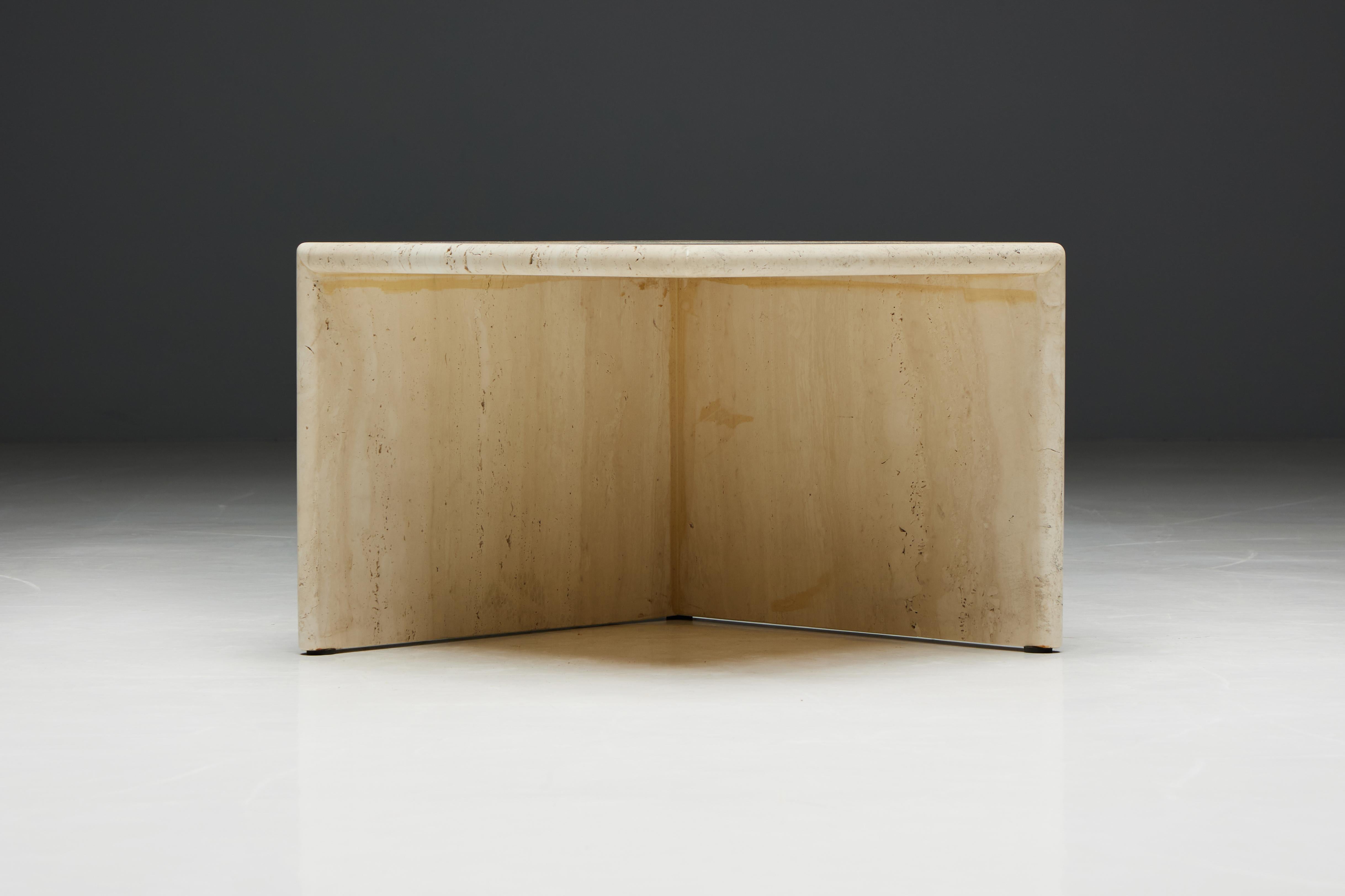 Square Travertine Side Tables, Italy, 1970s 9