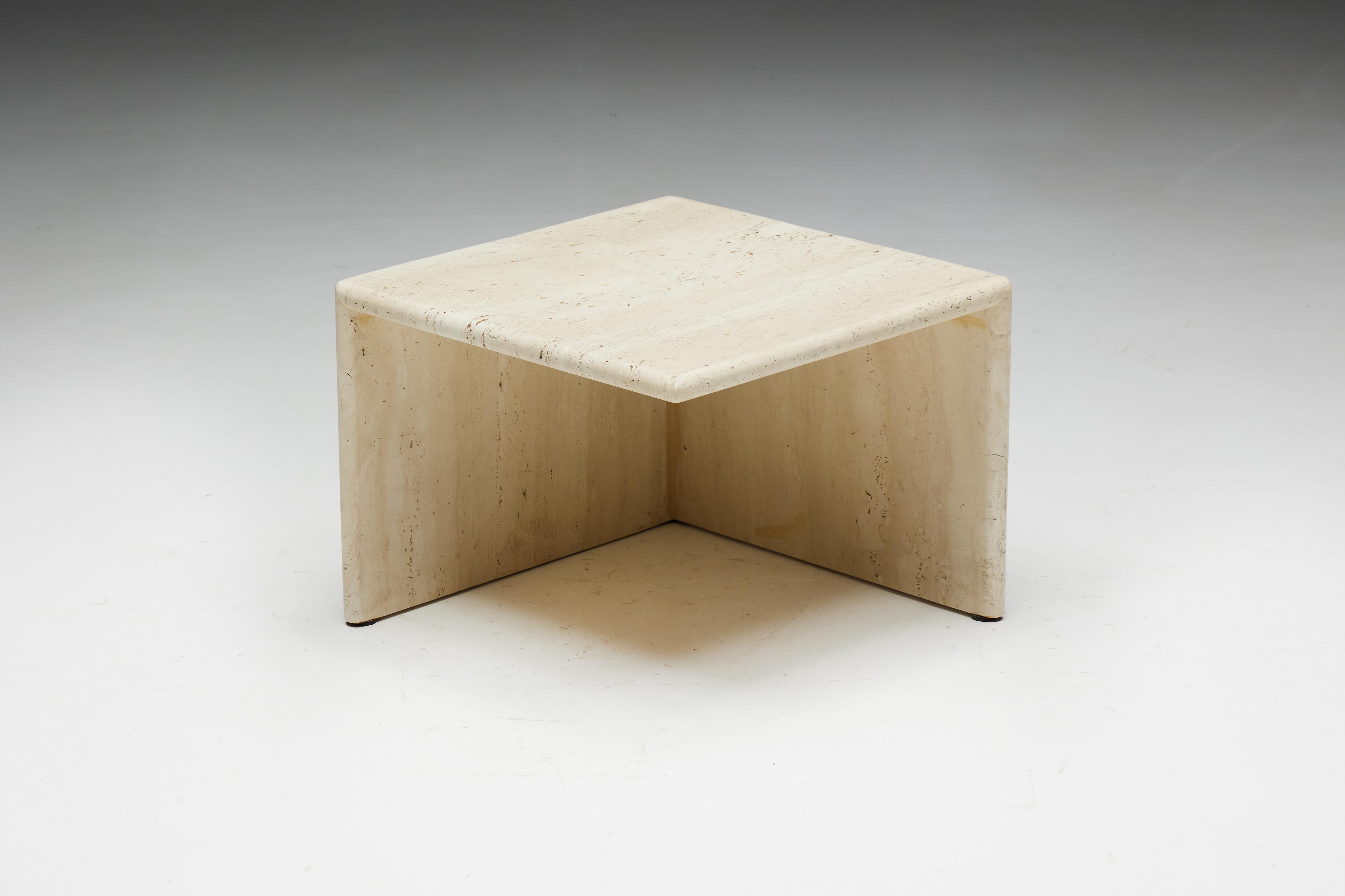 Square Travertine Side Tables, Italy, 1970s 10