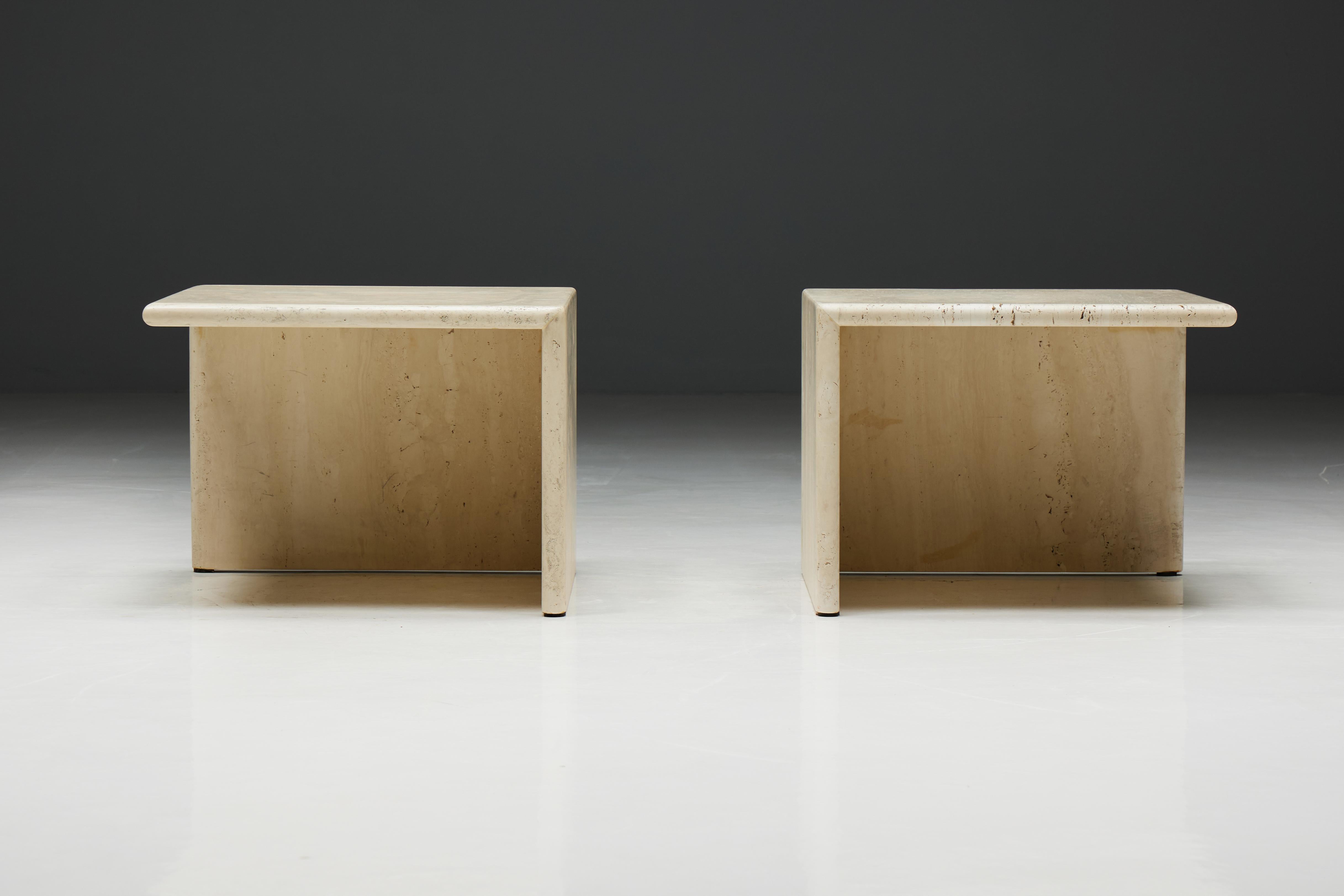 Square Travertine Side Tables, Italy, 1970s In Excellent Condition In Antwerp, BE