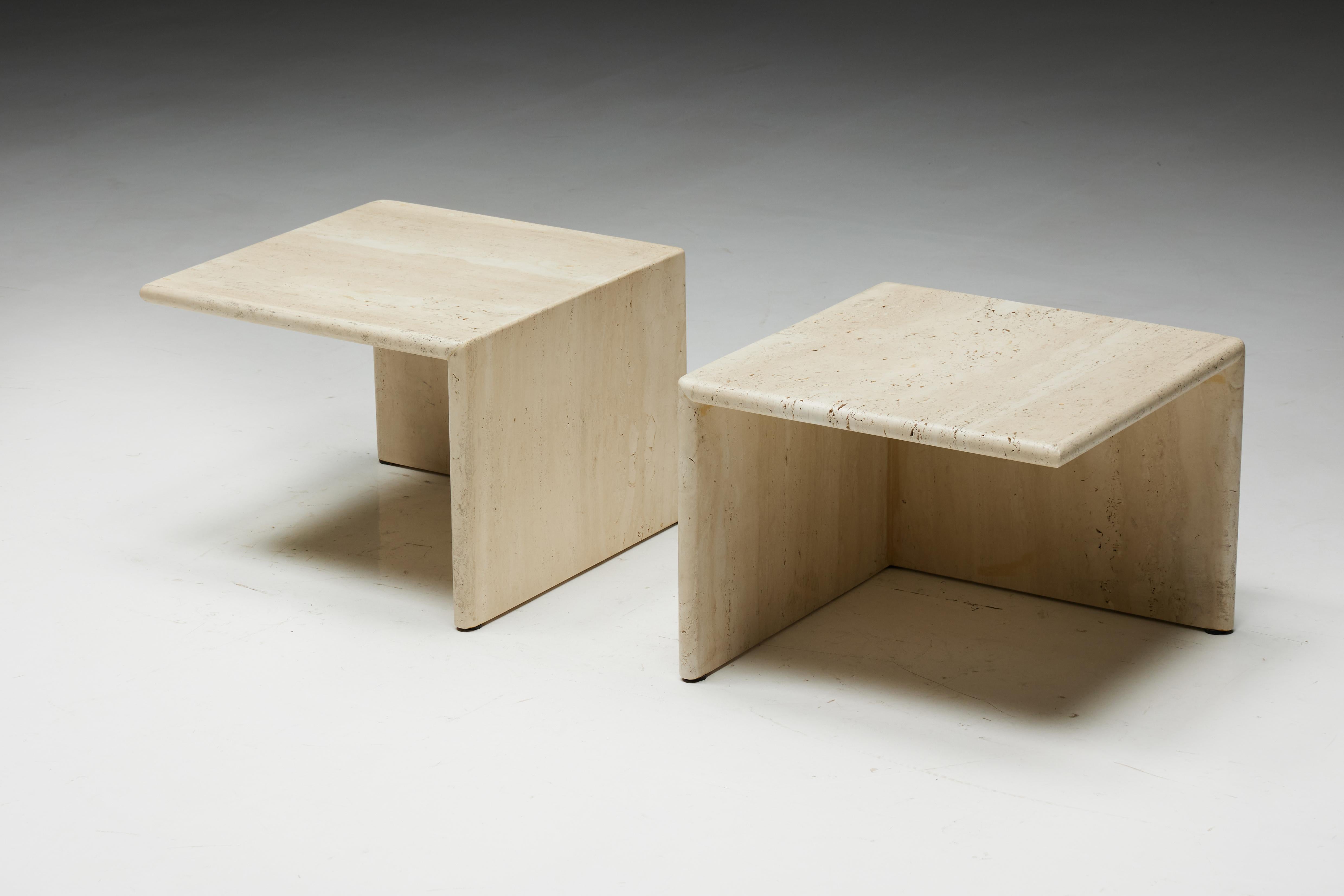Late 20th Century Square Travertine Side Tables, Italy, 1970s