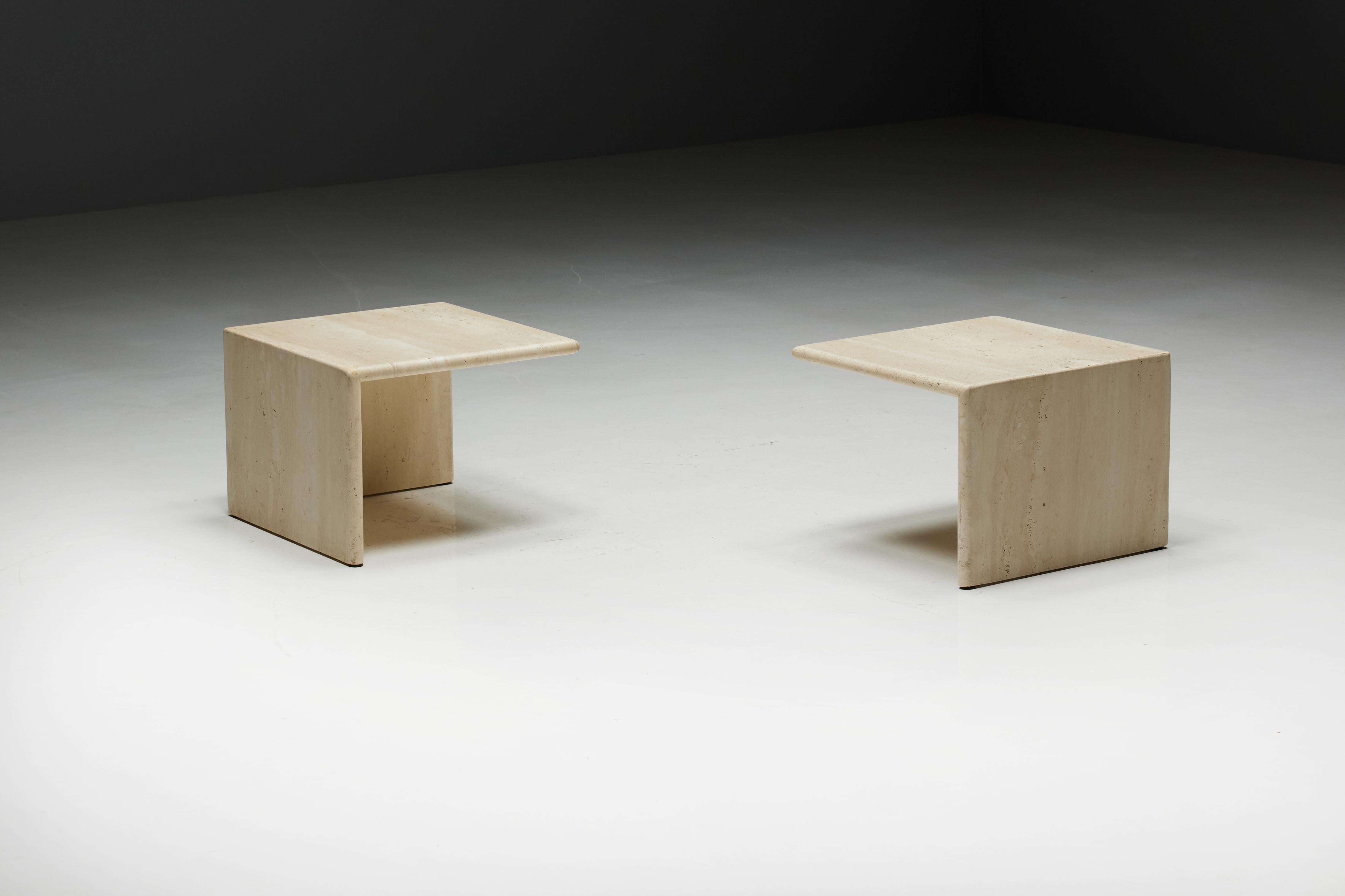 Square Travertine Side Tables, Italy, 1970s 1