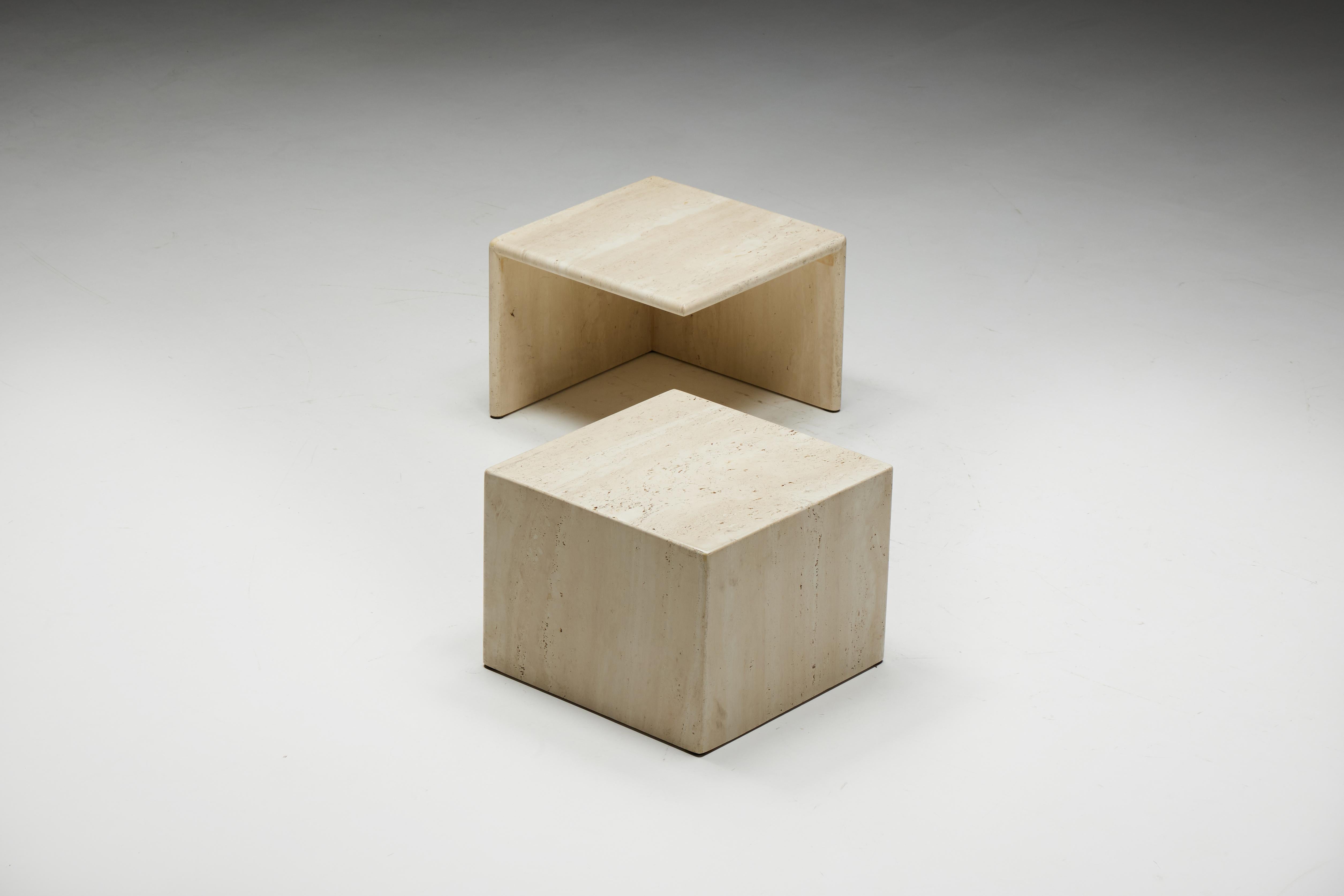 Square Travertine Side Tables, Italy, 1970s 2