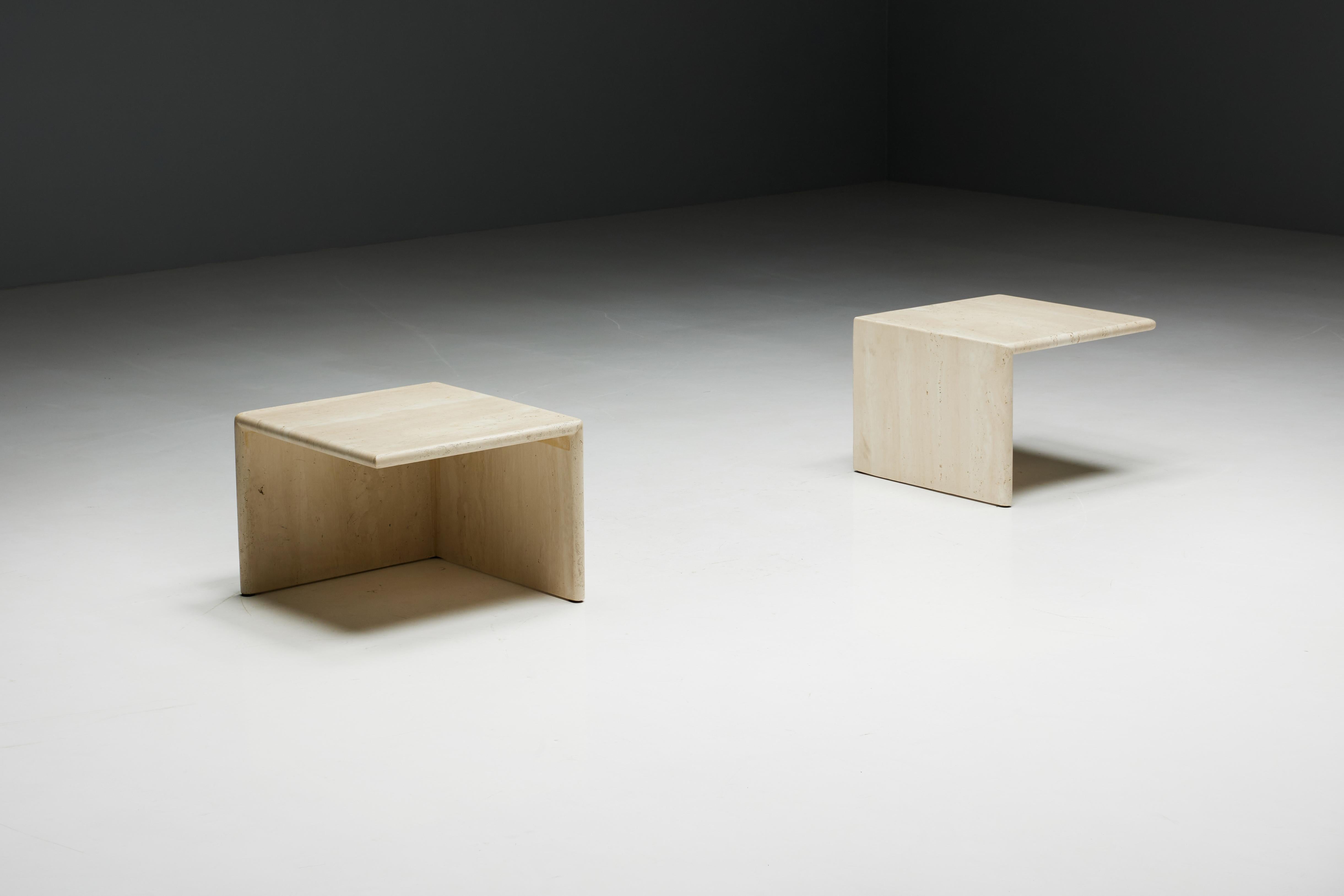 Square Travertine Side Tables, Italy, 1970s 3