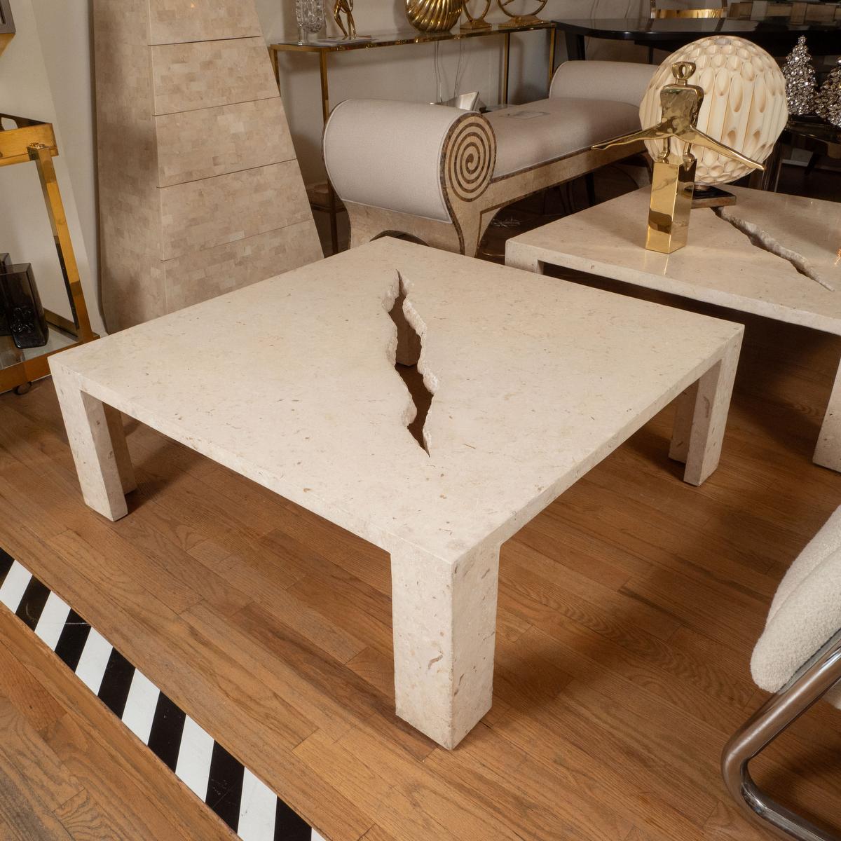 Square travertine veneer coffee table with 