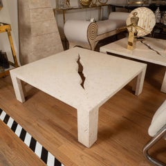 Square travertine veneer coffee table
