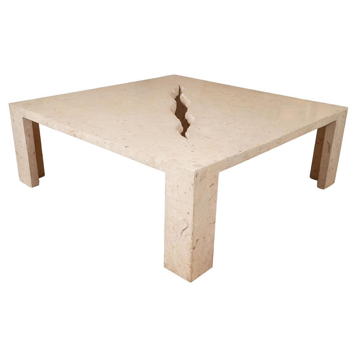 Square travertine veneer coffee table For Sale
