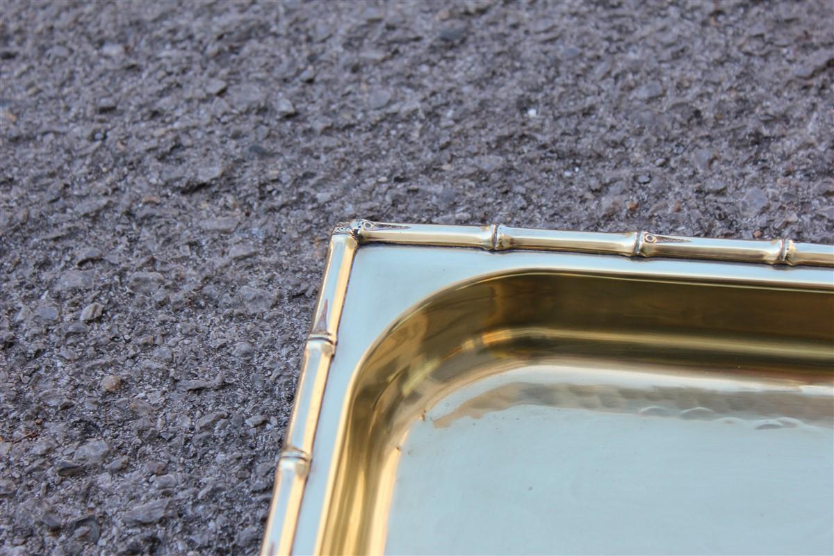 Square tray in solid brass Italian design with raised bamboo, 1970s.