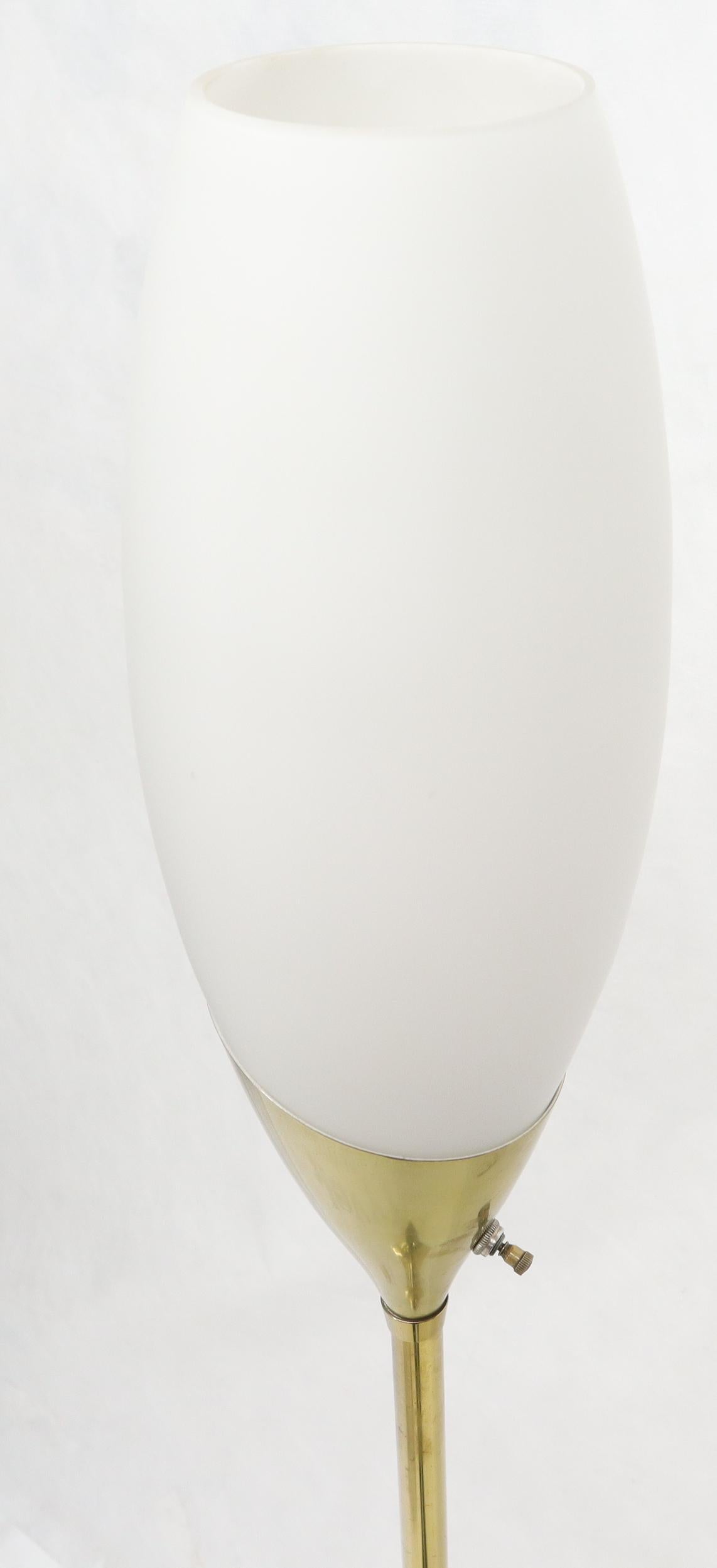 Mid-Century Modern Square Tulip Base Champagne or Wine Style White Frosted Glass Floor Lamp For Sale
