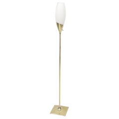 Square Tulip Base Champagne or Wine Style White Frosted Glass Floor Lamp