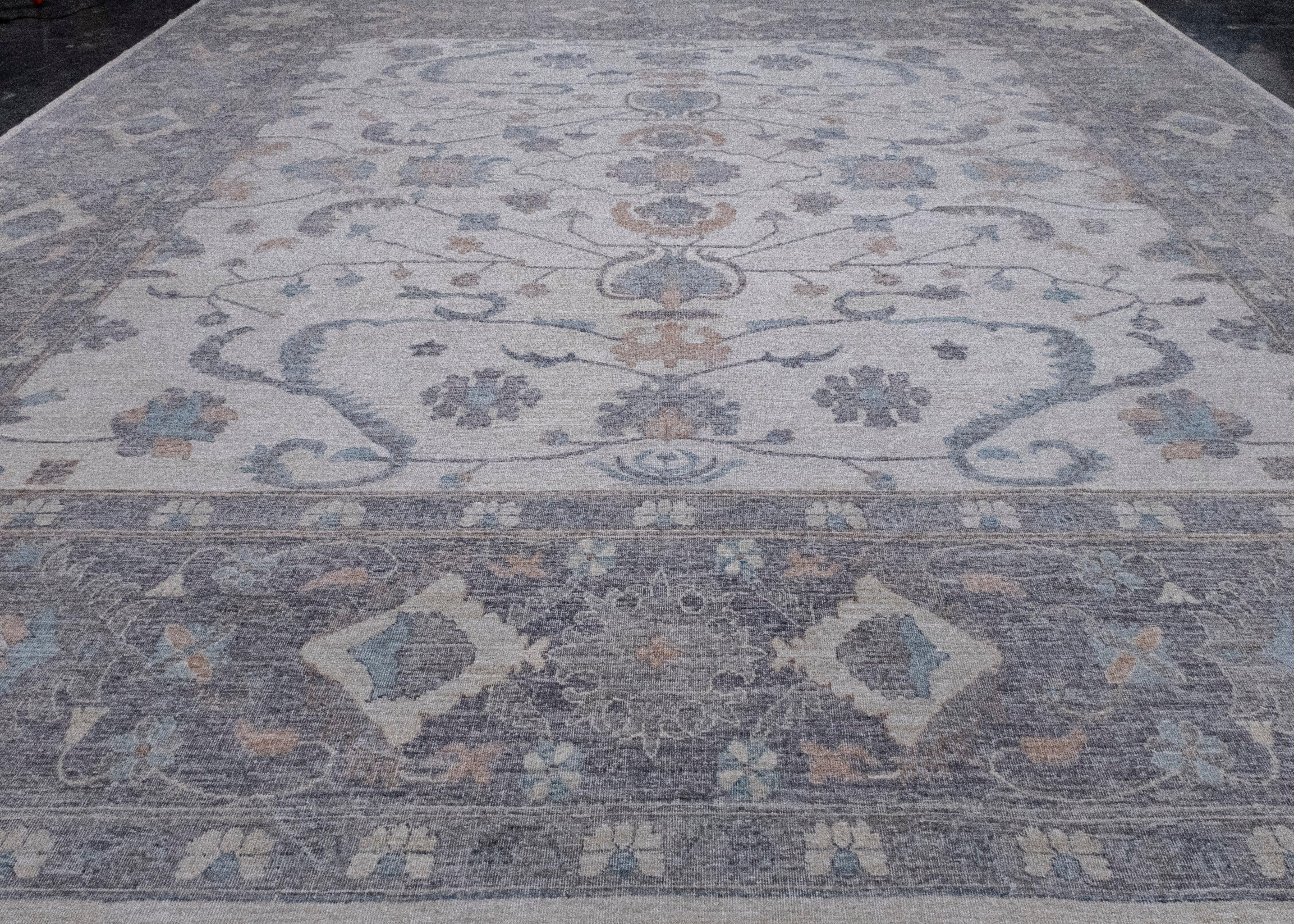 Alfombra Oushak Turca Cuadrada de Aspecto Antiguo 15'10