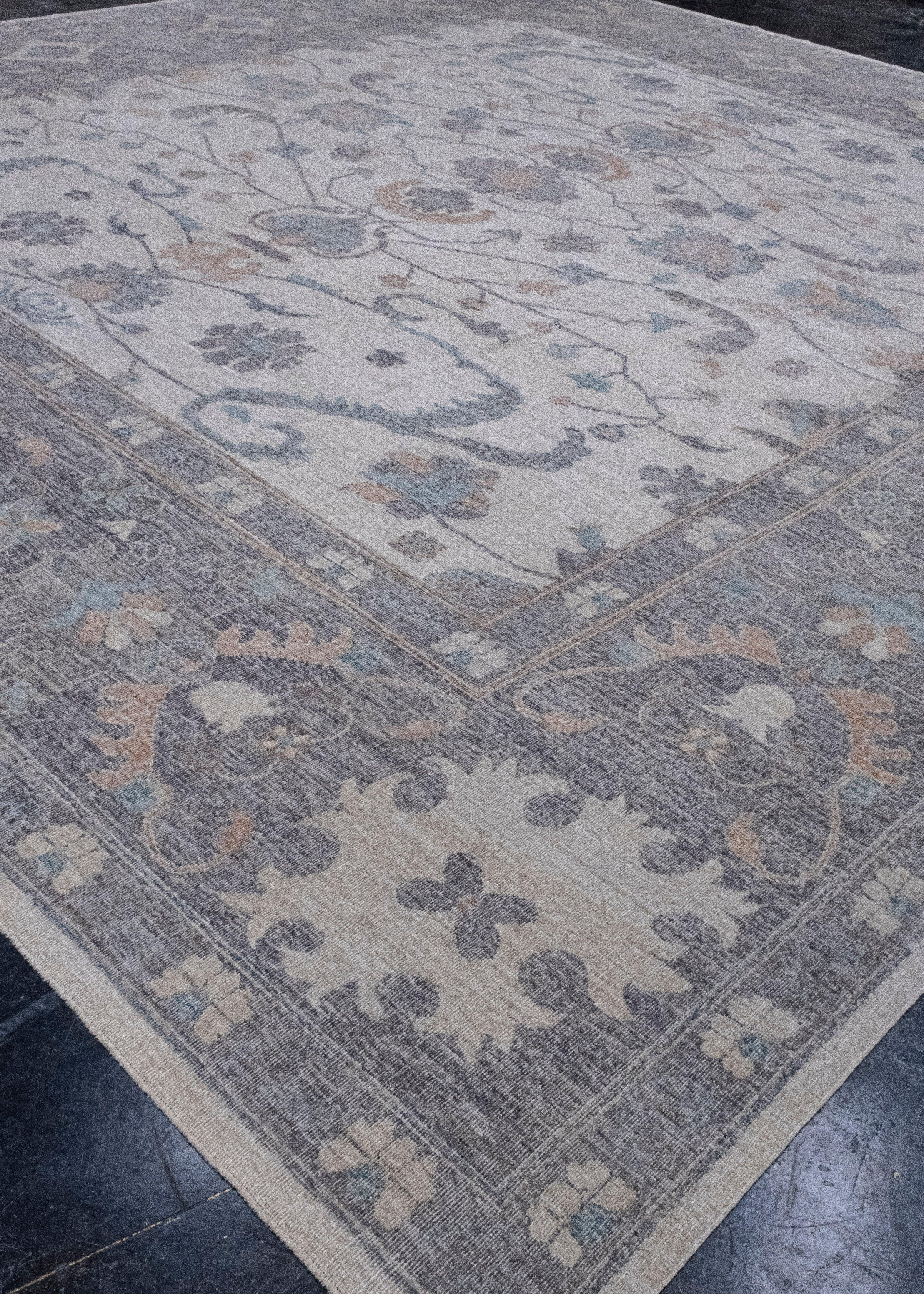 Alfombra turca cuadrada de aspecto antiguo Oushak 15'10