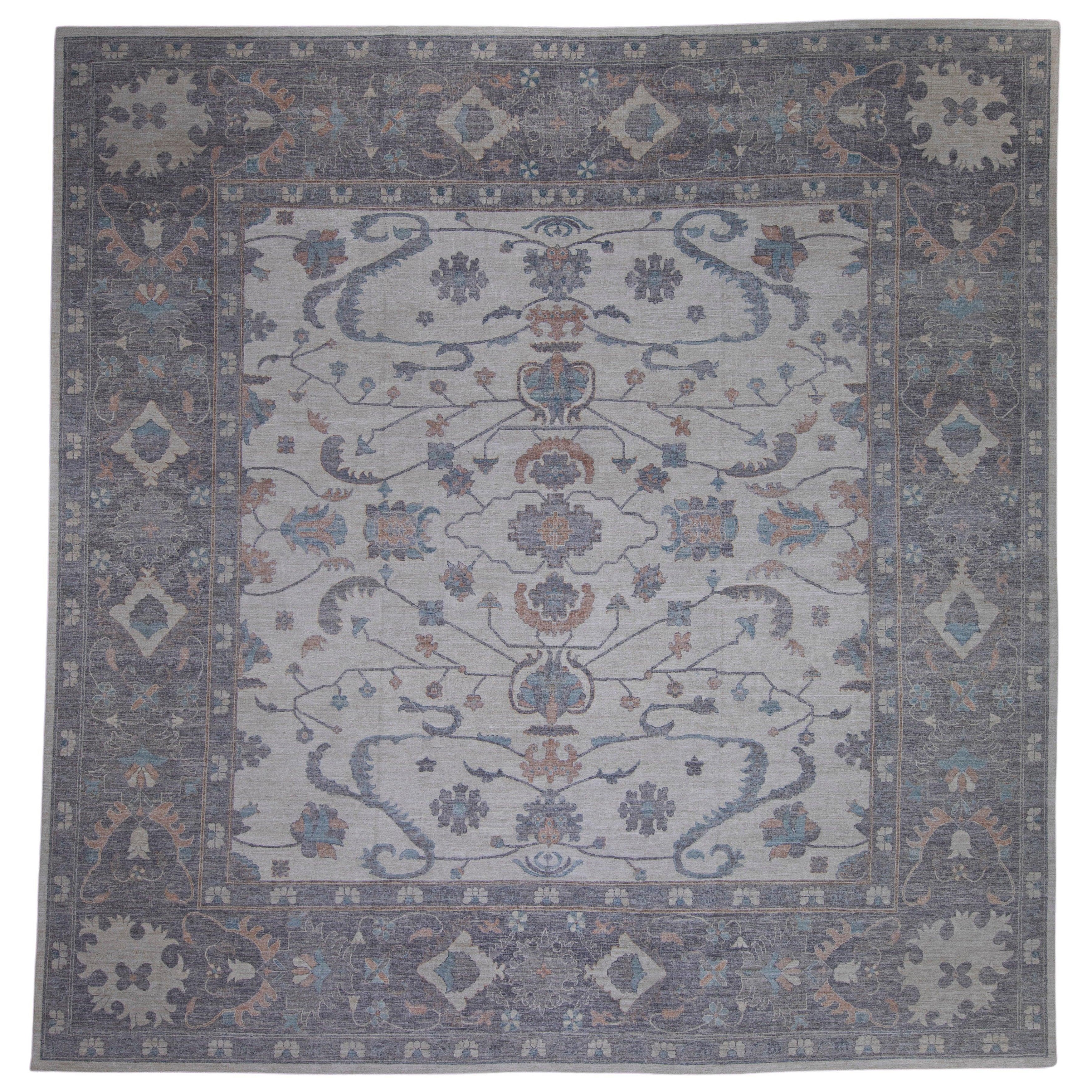 Alfombra turca cuadrada de aspecto antiguo Oushak 15'10" x 16'4" #16058
