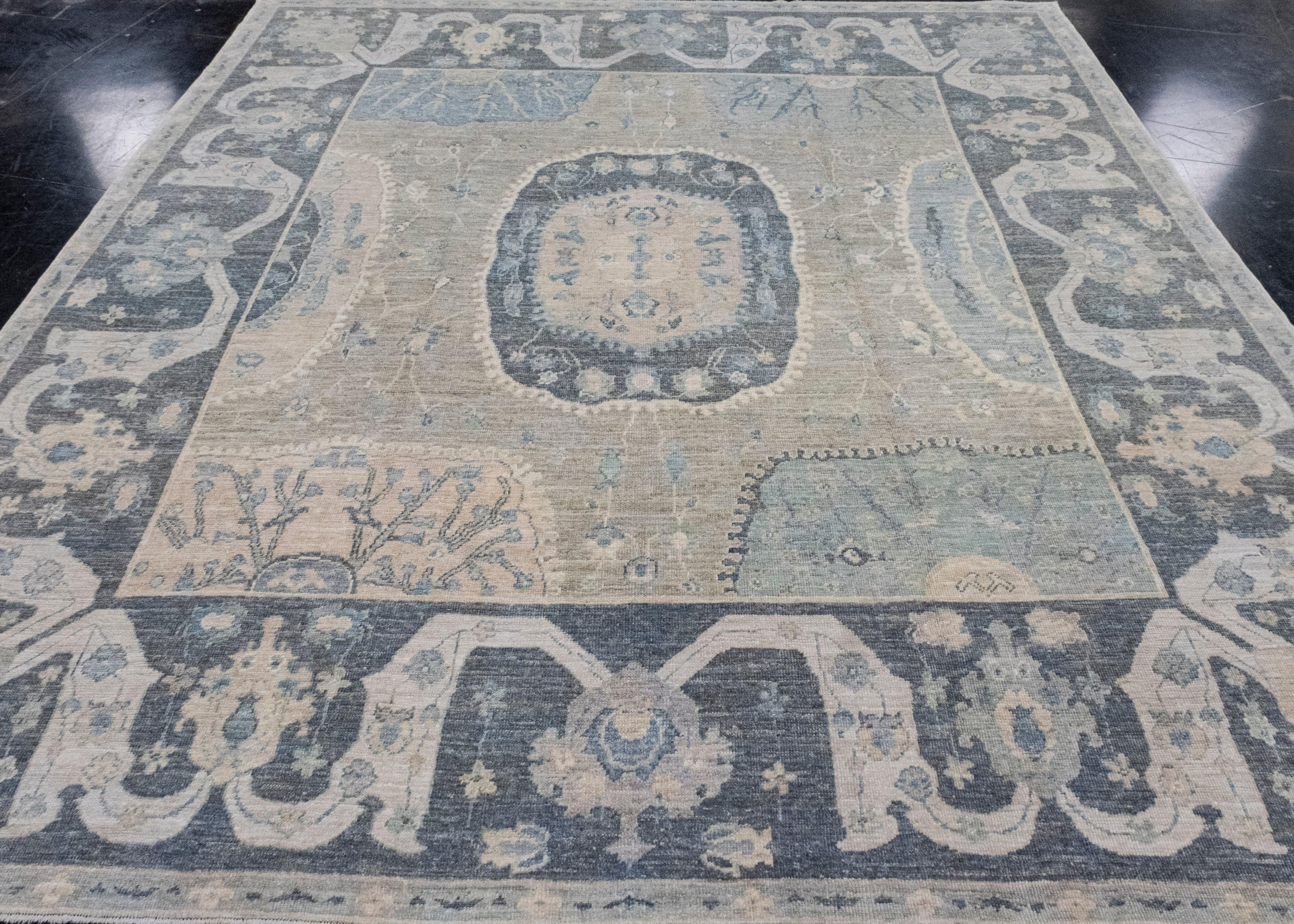 Square Turkish Antique Look Oushak Rug 9' x 9'11