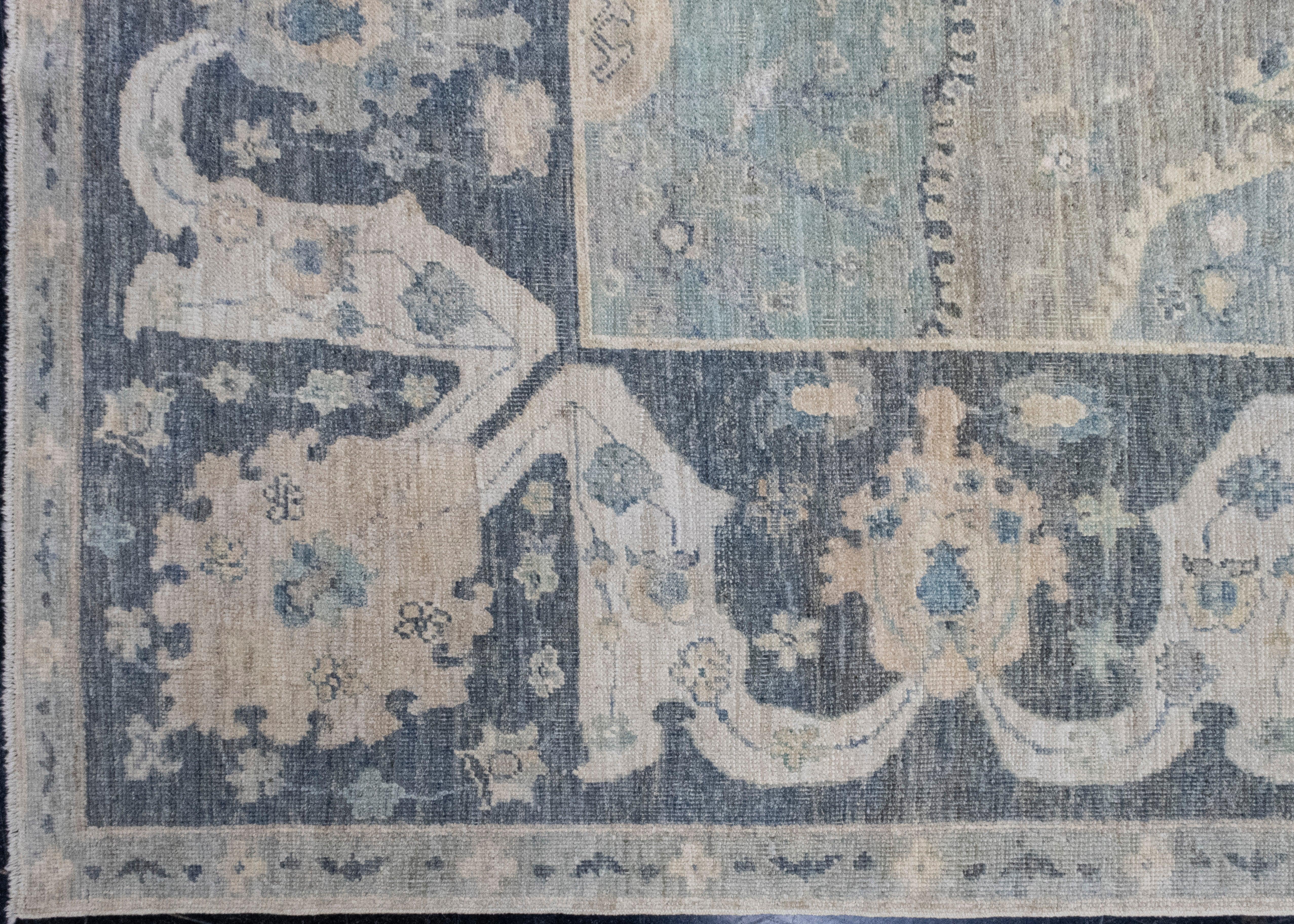 Hand-Knotted Square Turkish Antique Look Oushak Rug 9' x 9'11