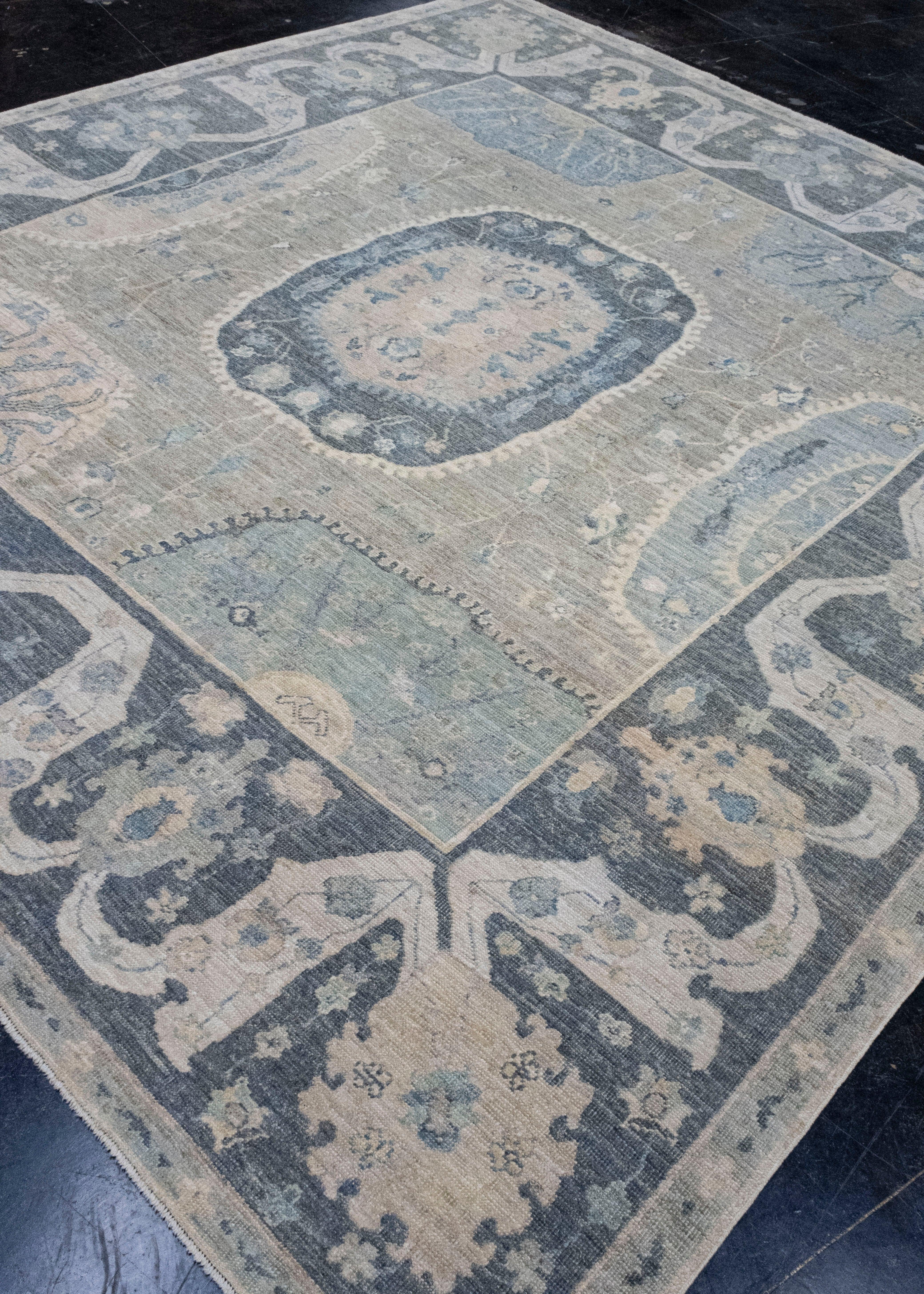 Square Turkish Antique Look Oushak Rug 9' x 9'11