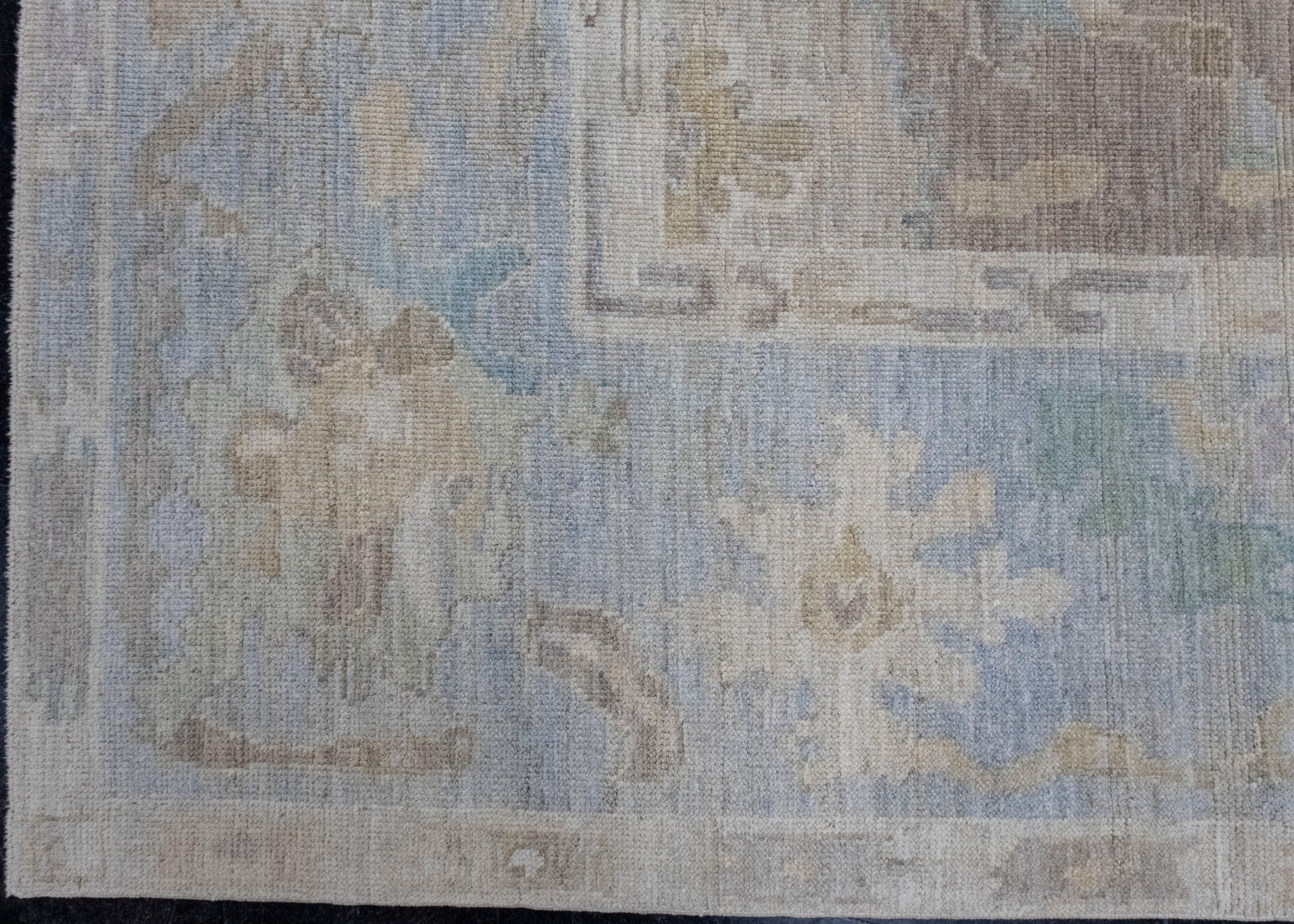 Hand-Knotted Square Turkish Oushak Rug 10' x 10'6