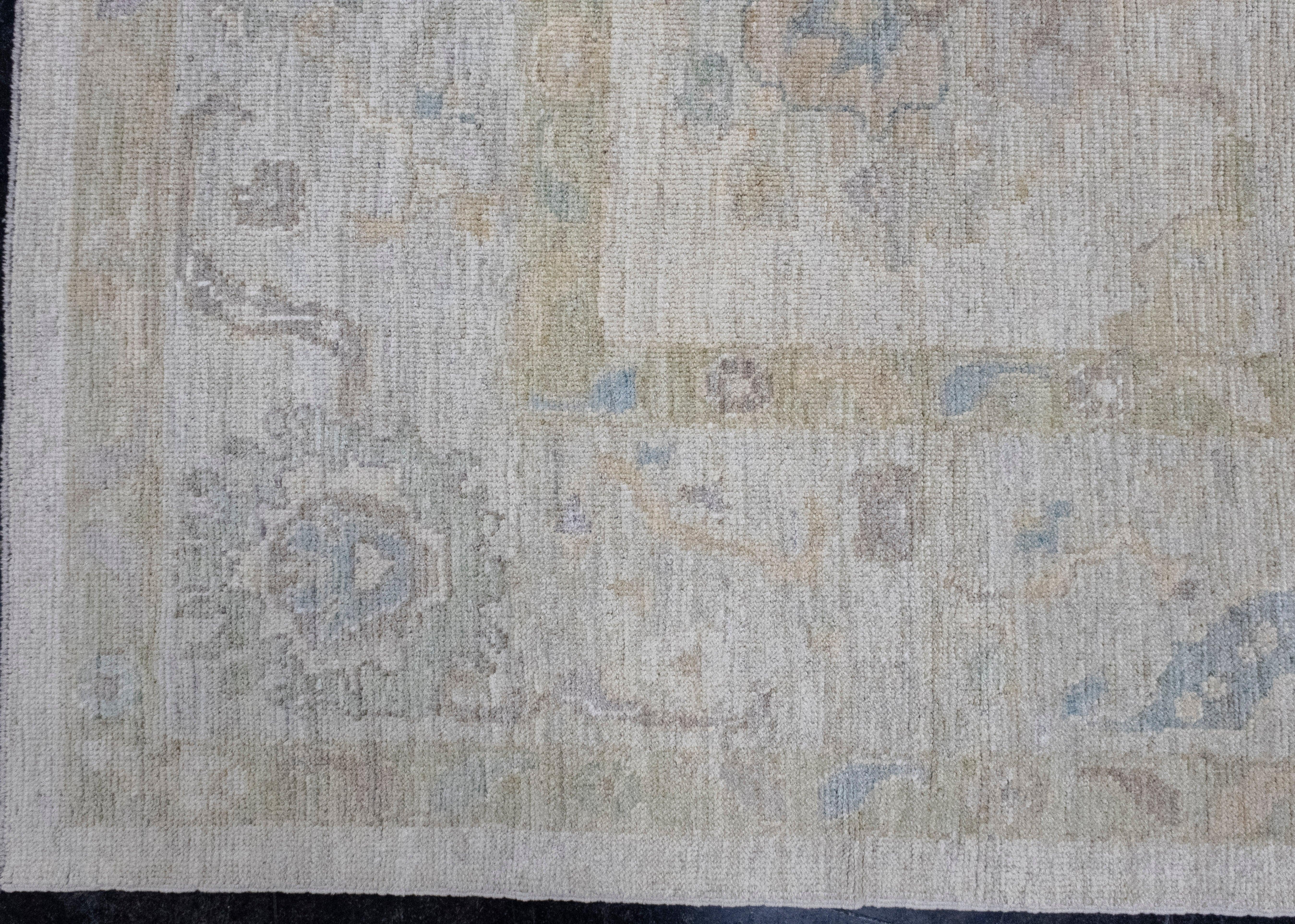 Hand-Knotted Square Turkish Oushak Rug 10'1