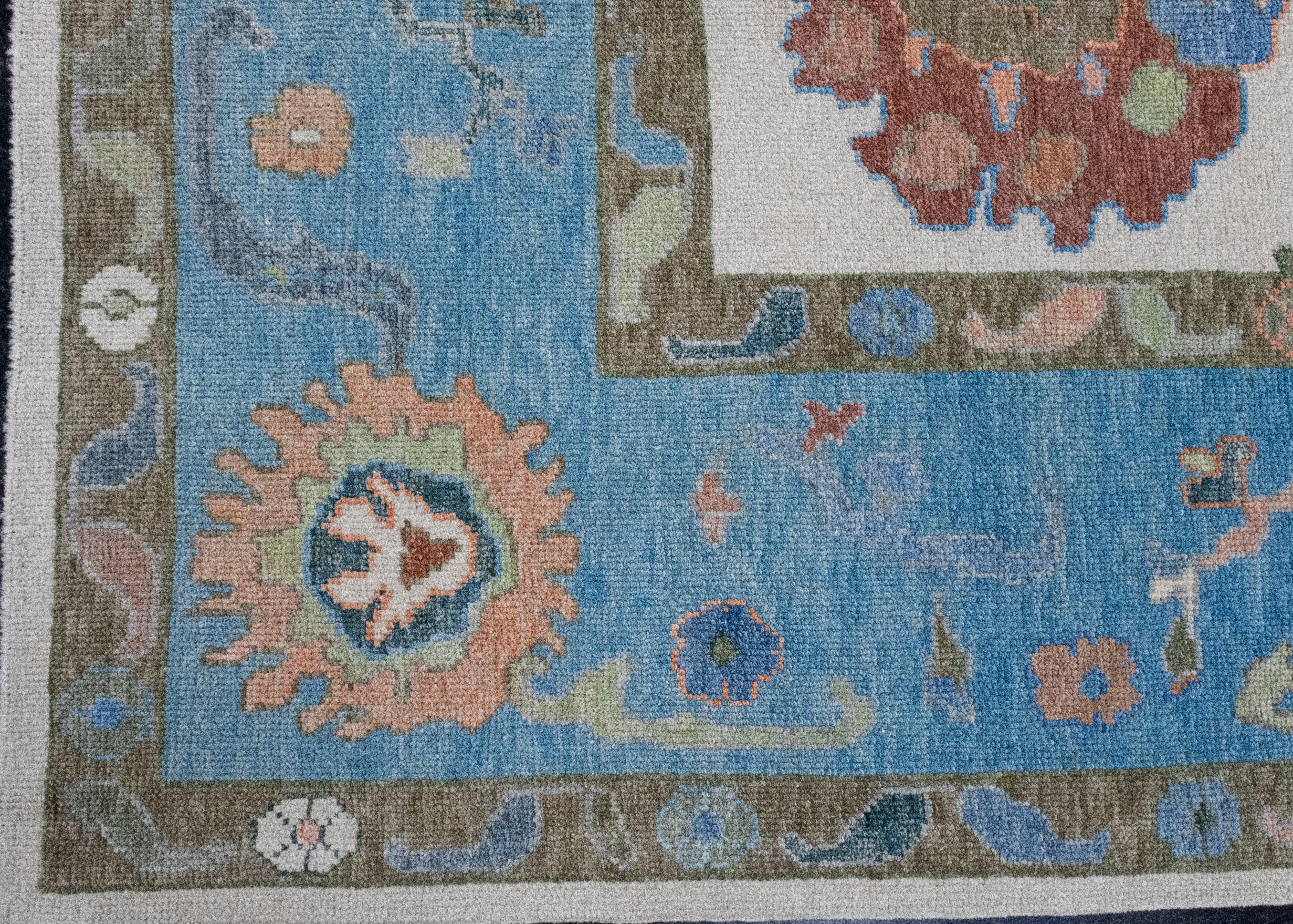 Hand-Knotted Square Turkish Oushak Rug 10'5